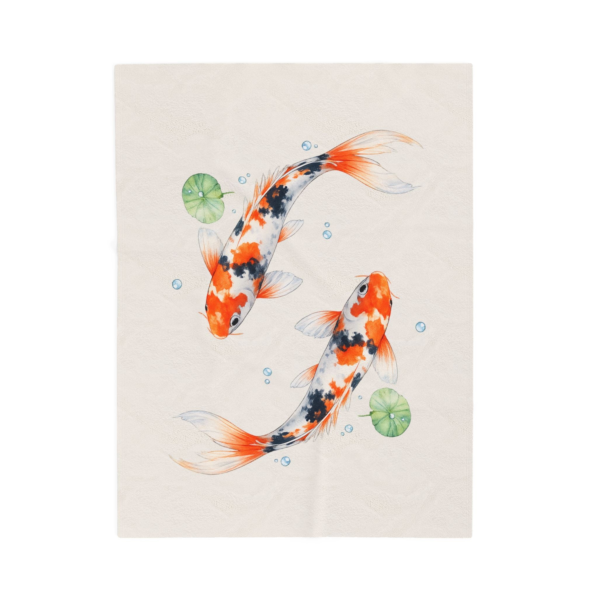 Koi Fish Illustration Velveteen Plush Blanket | Koi Pond Watercolor Throw