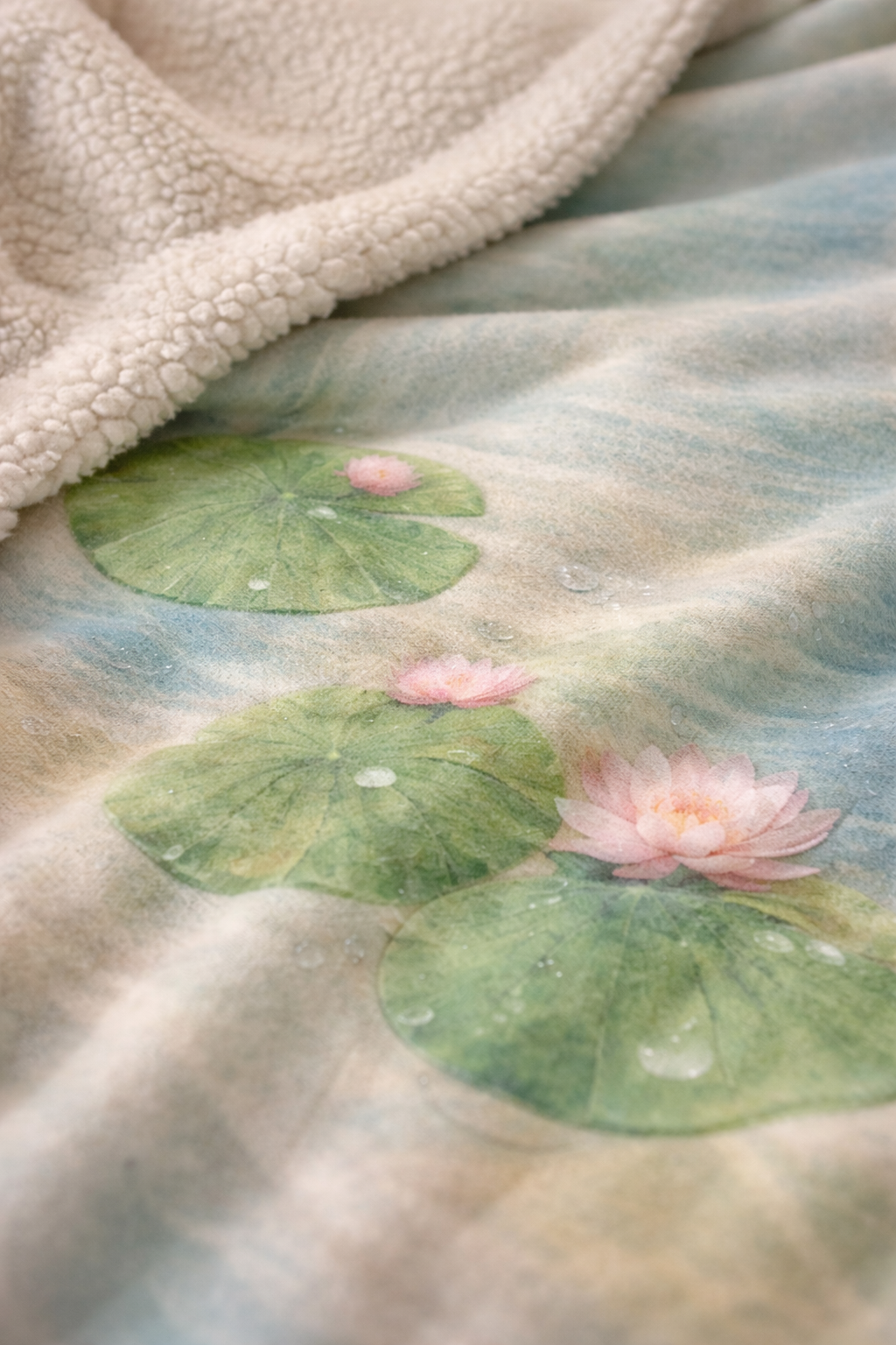 Watercolor Pond Petals Arctic Fleece Blanket | Pastel Blue Green Swirl
