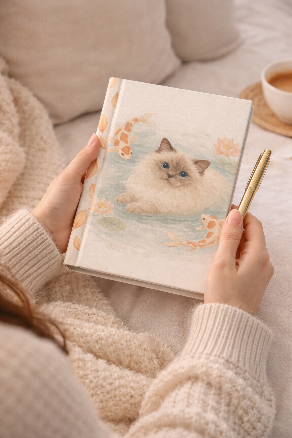 Ragdoll Cat with Koi Pond Hardcover Journal | Matte Notebook