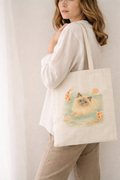 Ragdoll Cat with Koi Tote Bag | Cute Watercolor Cat Illustration