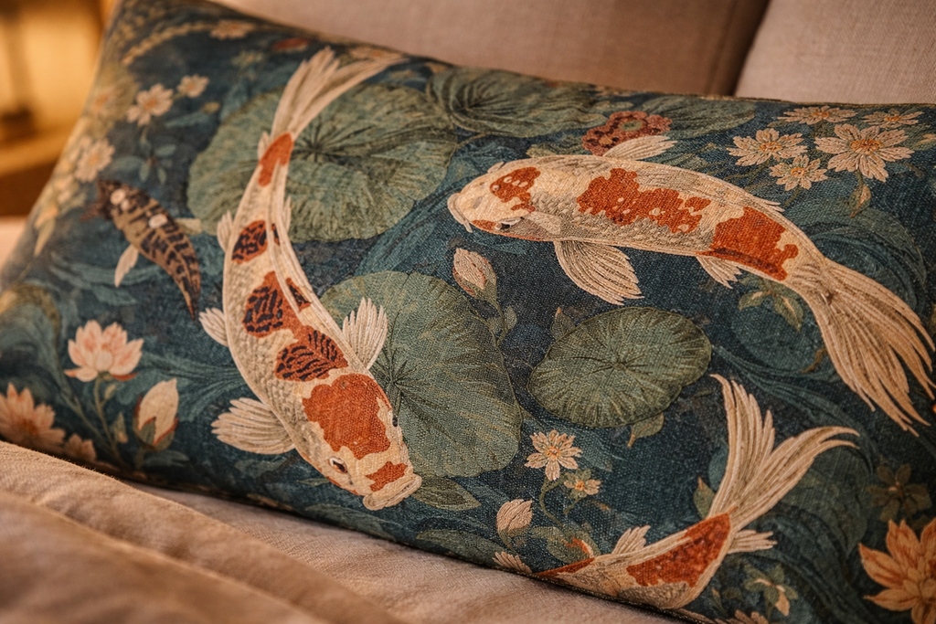 Koi Pond Pattern Microfiber Pillowcase | Floral Water Lilies