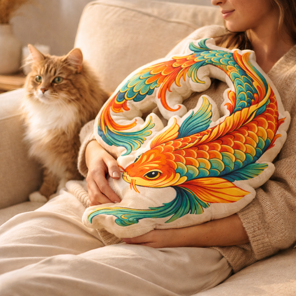 Koi Fish Shaped Pillow | Decorative Throw Cushion, Japanese Koi Home Decor, Cozy Aesthetic Gift