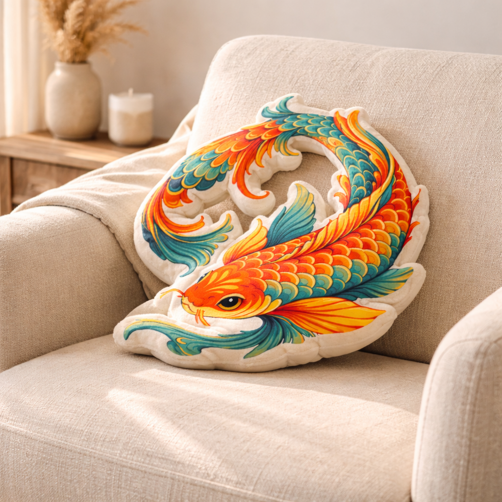 Koi Fish Shaped Pillow | Decorative Throw Cushion, Japanese Koi Home Decor, Cozy Aesthetic Gift