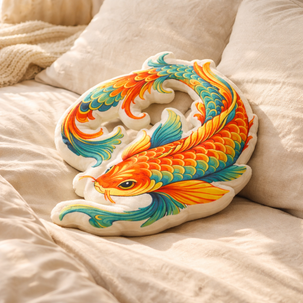 Koi Fish Shaped Pillow | Decorative Throw Cushion, Japanese Koi Home Decor, Cozy Aesthetic Gift