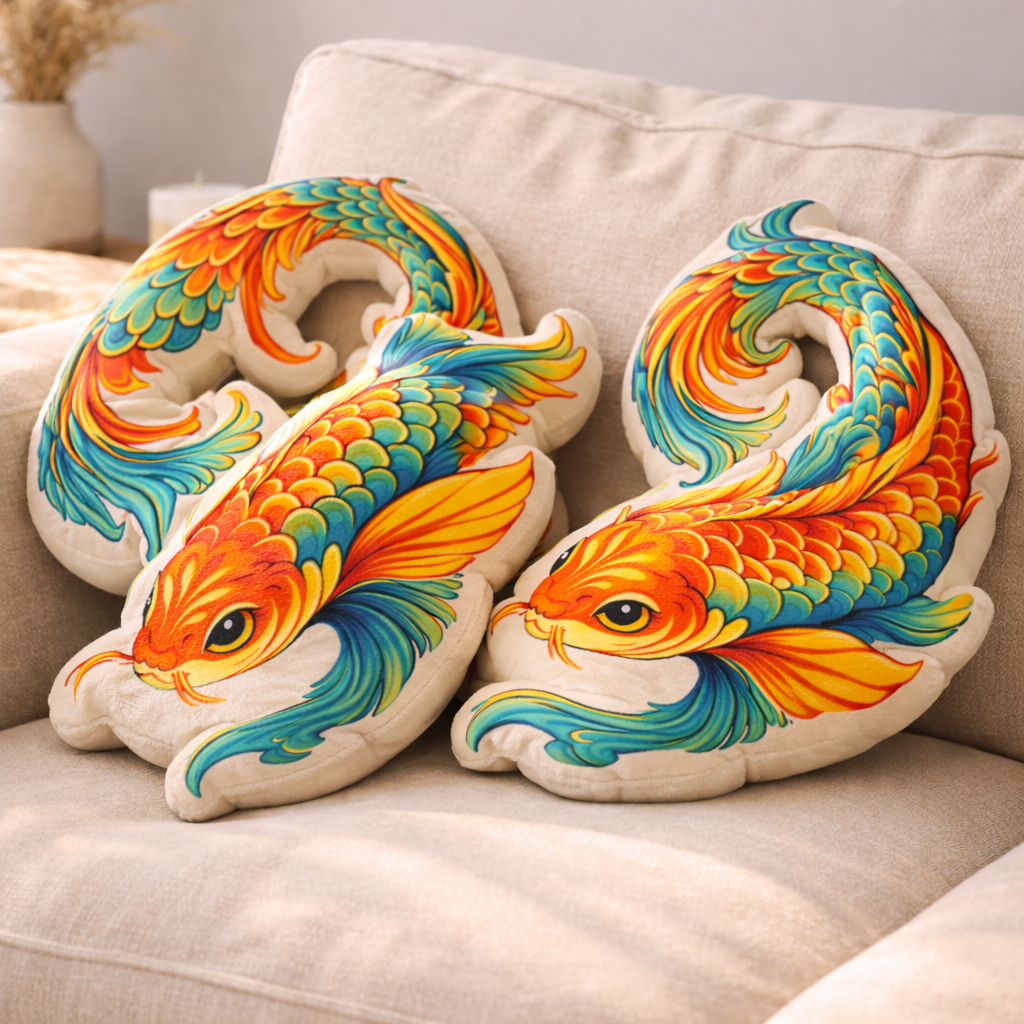 Koi Fish Shaped Pillow | Decorative Throw Cushion, Japanese Koi Home Decor, Cozy Aesthetic Gift