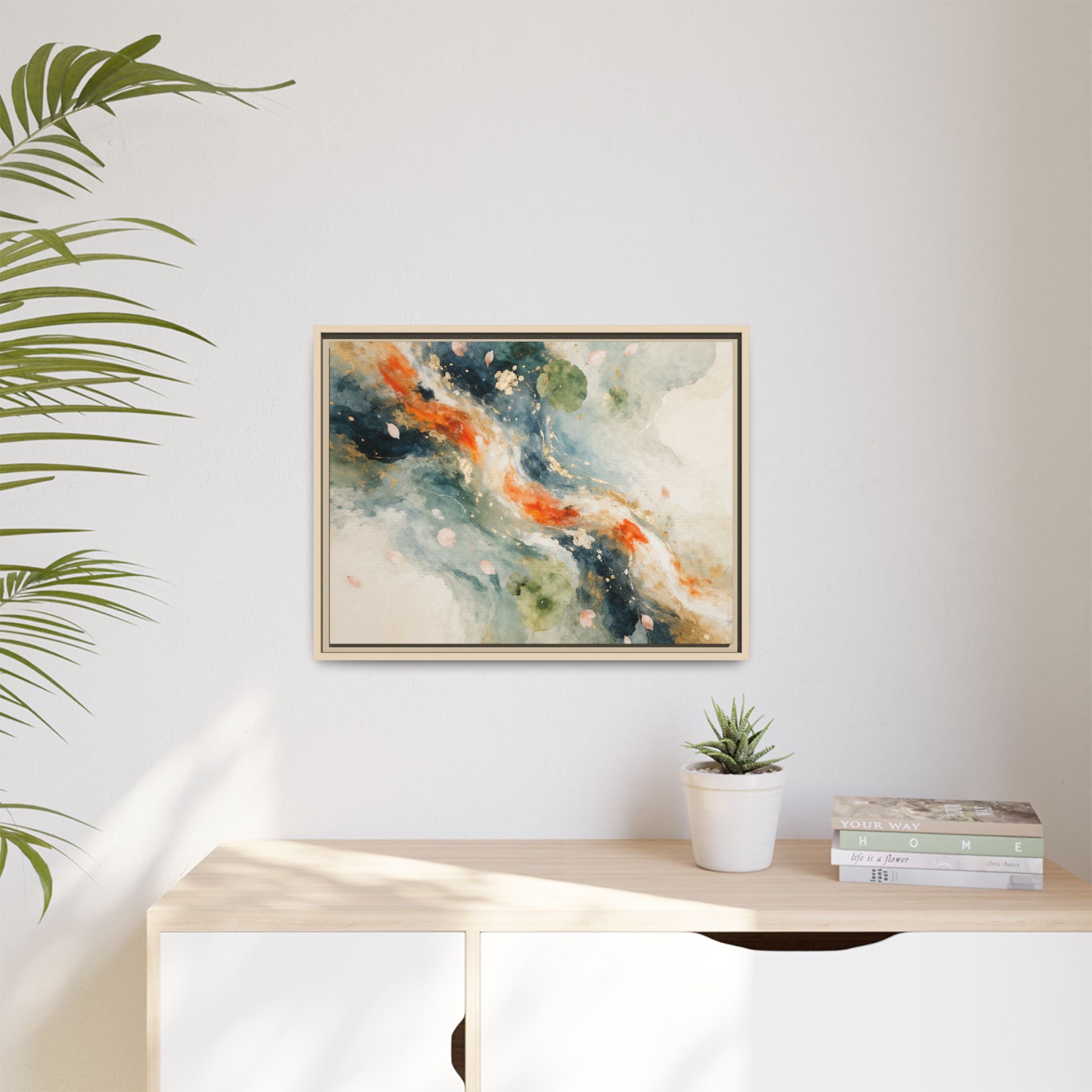 Abstract Koi Fish Watercolor Swirl Matte Canvas Framed | Multicolor Wall Art