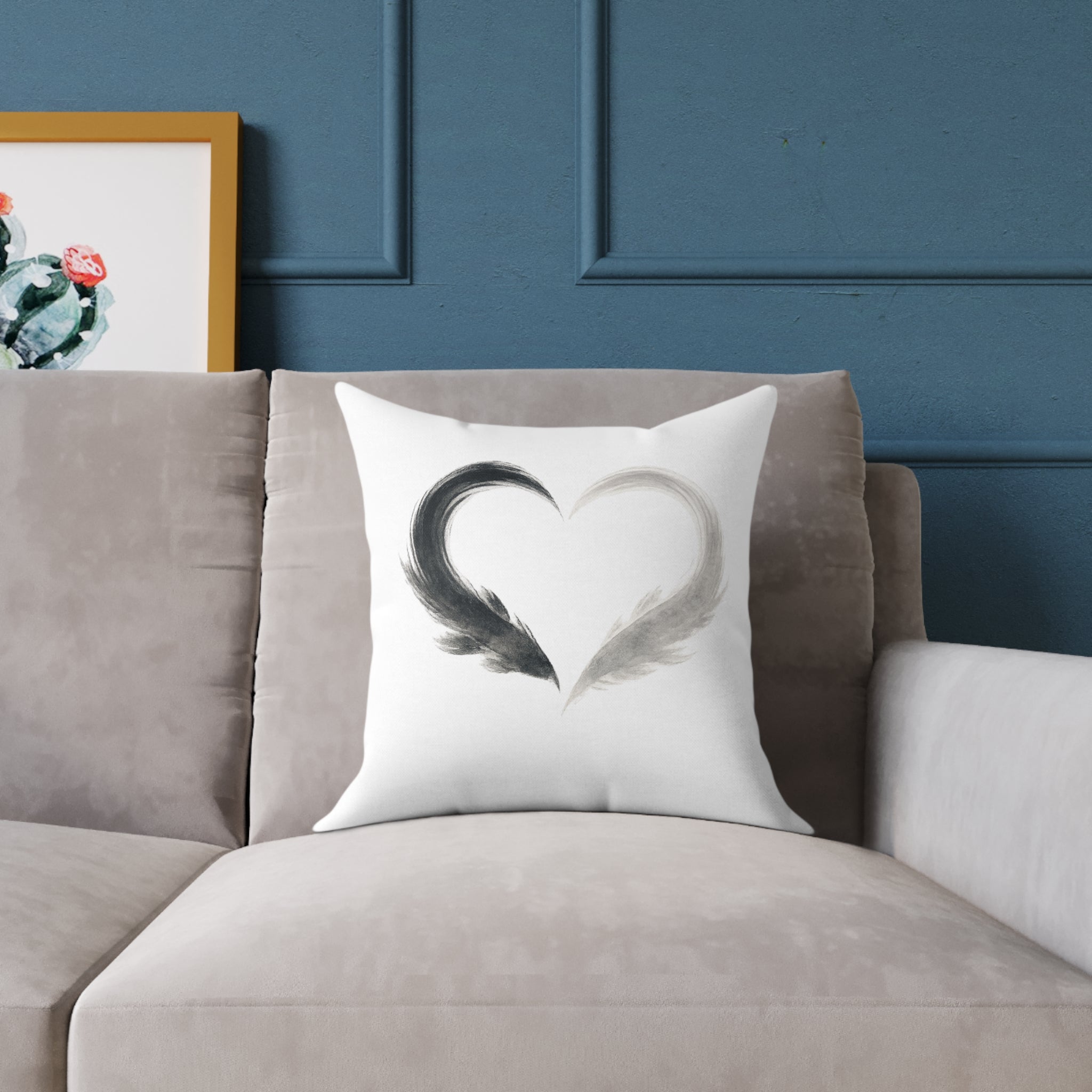 Almost Heart Square Pillow | White Black Grey Decorative Throw Pillow