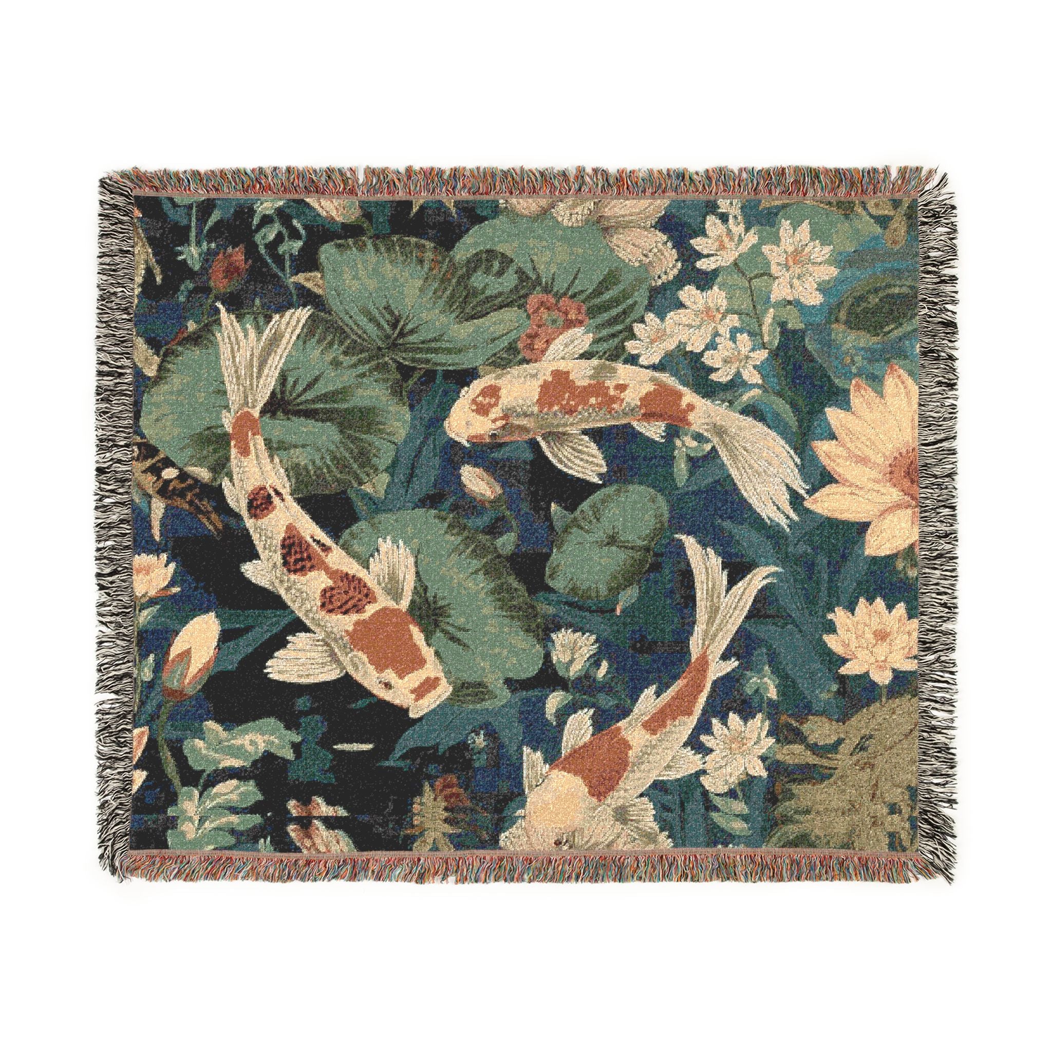 Artistic Woven Blanket for Cozy Decor, Koi Fish Throw, Elegant Home Decor, Gift for Nature Lovers, Eco-Friendly Blanket