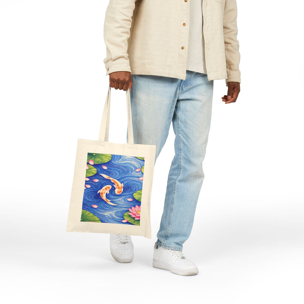 Koi Fish Pond Tote Bag | Watercolor Koi, Lily Pads, Floral Water Scene