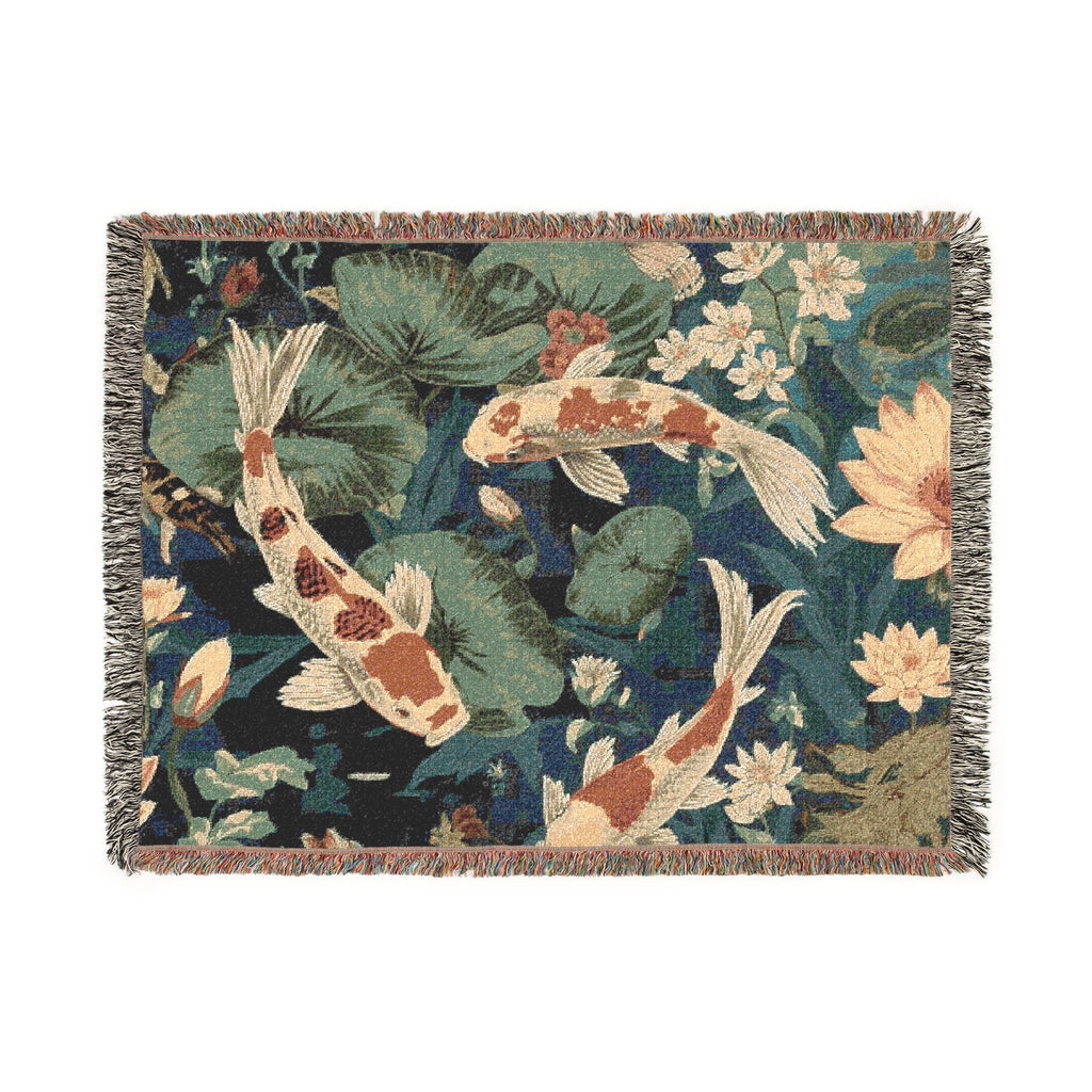 Artistic Woven Blanket for Cozy Decor, Koi Fish Throw, Elegant Home Decor, Gift for Nature Lovers, Eco-Friendly Blanket