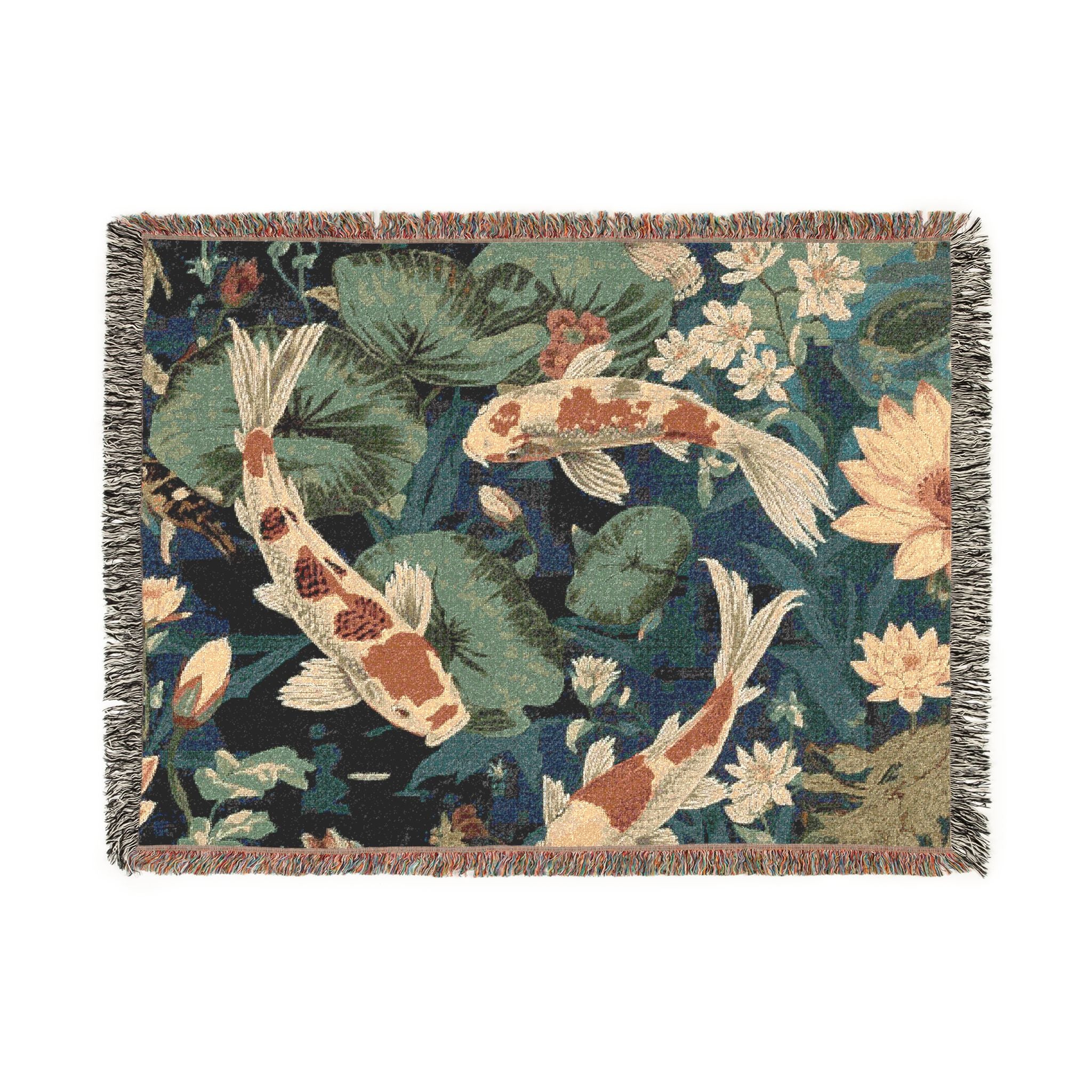 Artistic Woven Blanket for Cozy Decor, Koi Fish Throw, Elegant Home Decor, Gift for Nature Lovers, Eco-Friendly Blanket