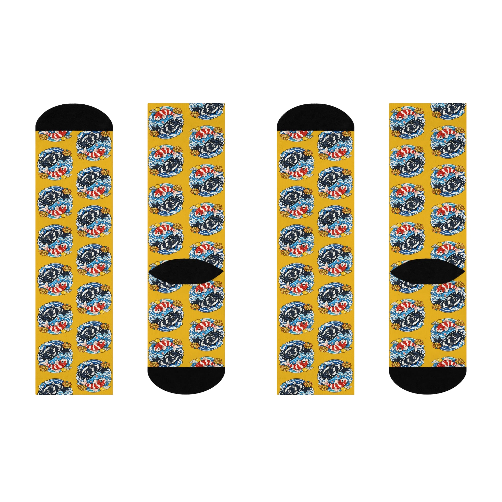 Vintage Koi Fish Crew Socks — Cushioned Yellow Patterned Socks
