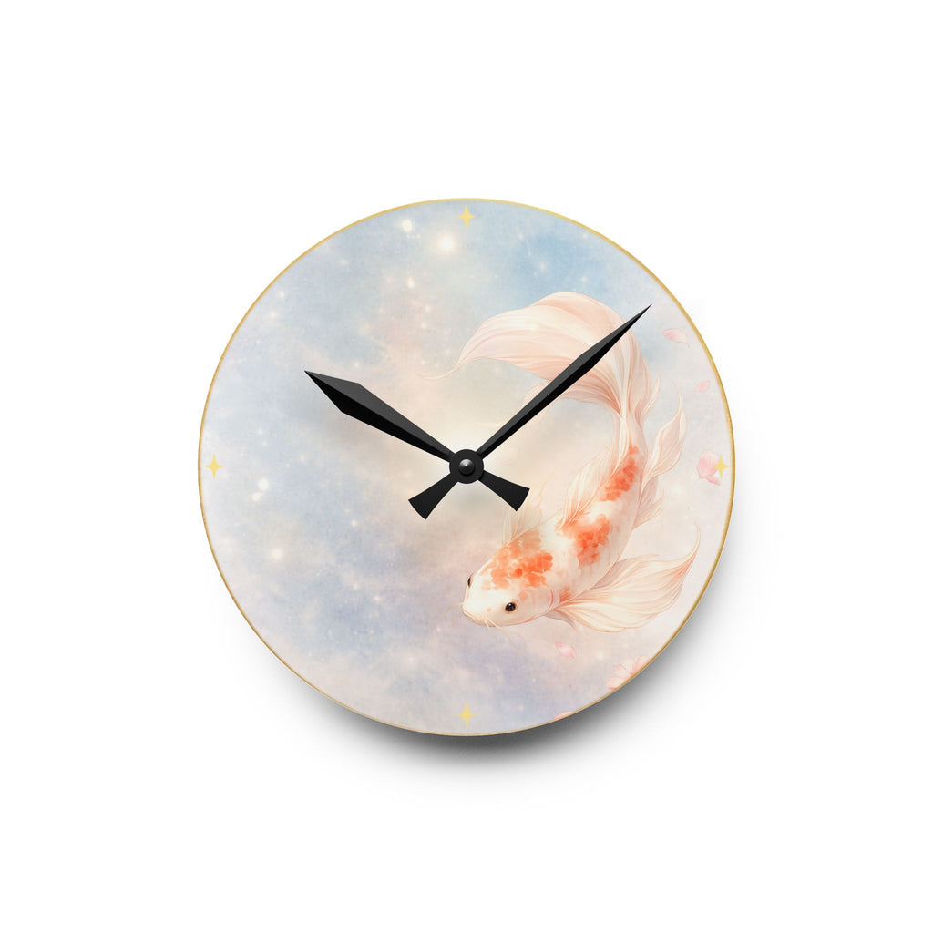 Koi Fish Watercolor Acrylic Wall Clock | Pastel Dreamy Decor