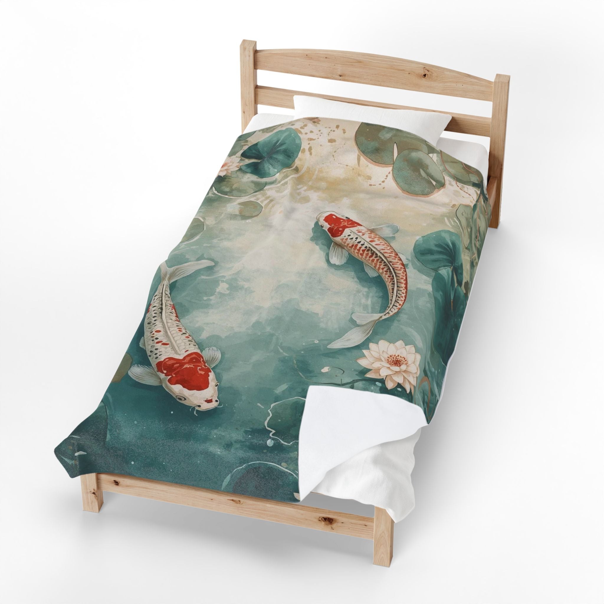 Koi Pond Velveteen Plush Blanket — Tranquil Waterlily Design