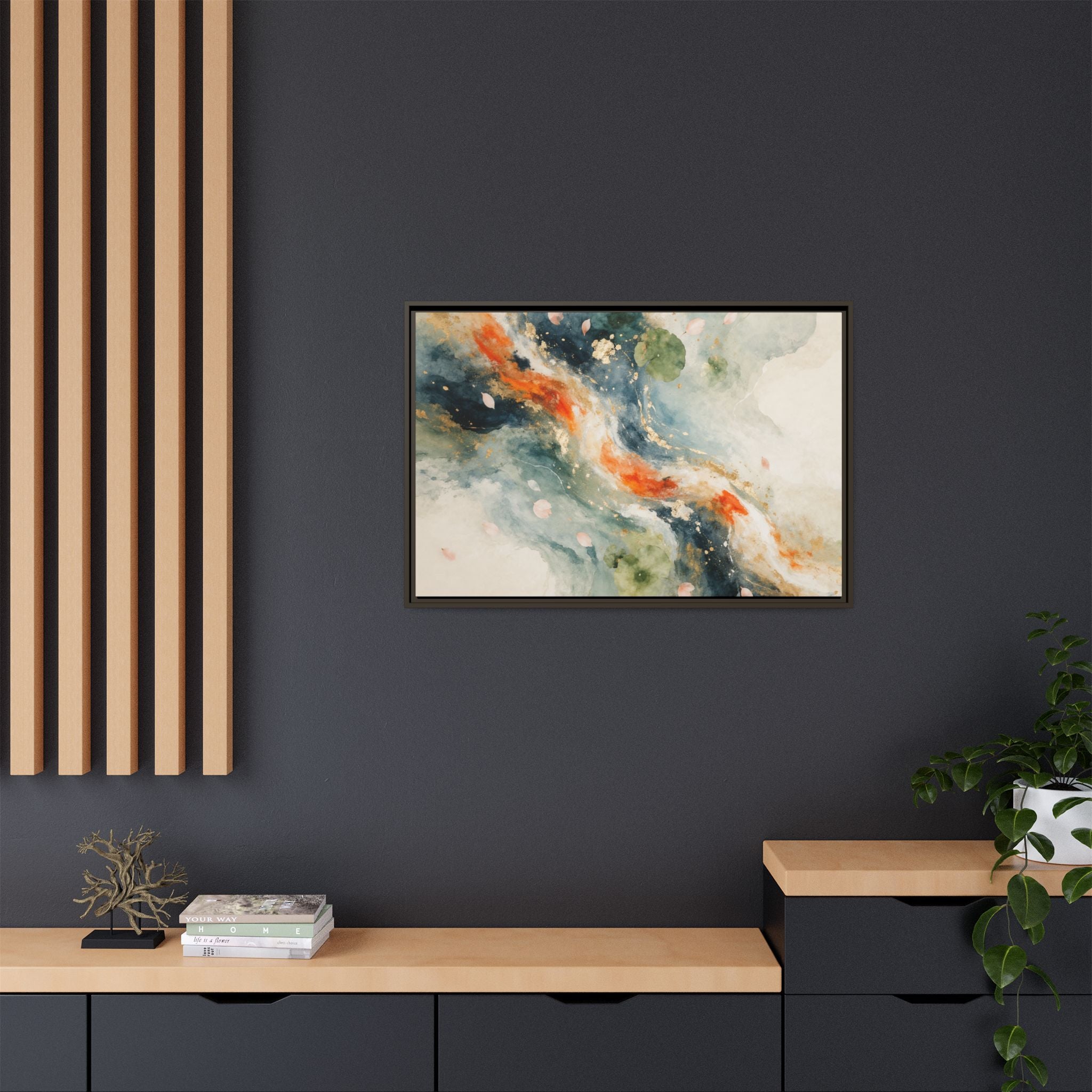 Abstract Koi Fish Watercolor Swirl Matte Canvas Framed | Multicolor Wall Art