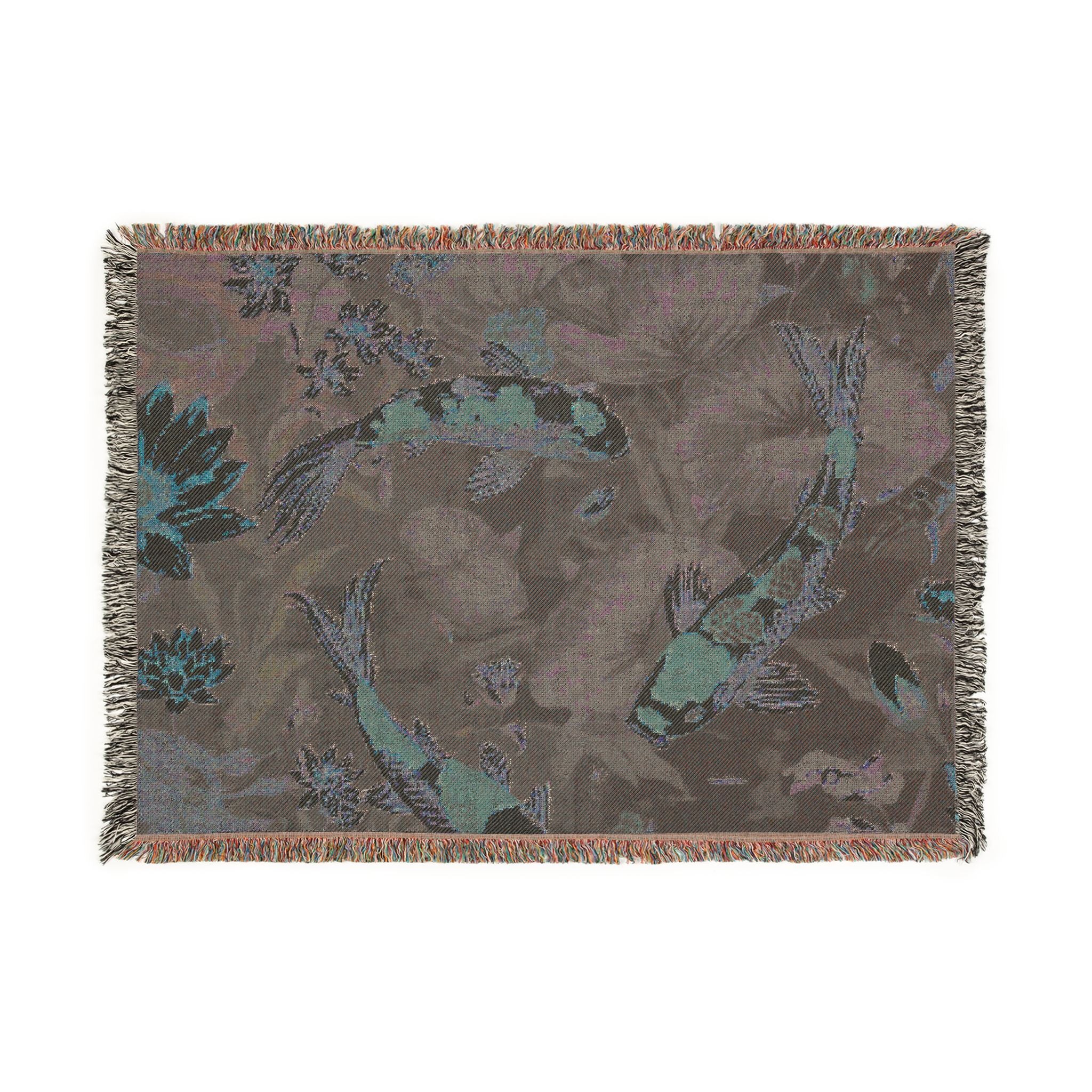 Artistic Woven Blanket for Cozy Decor, Koi Fish Throw, Elegant Home Decor, Gift for Nature Lovers, Eco-Friendly Blanket