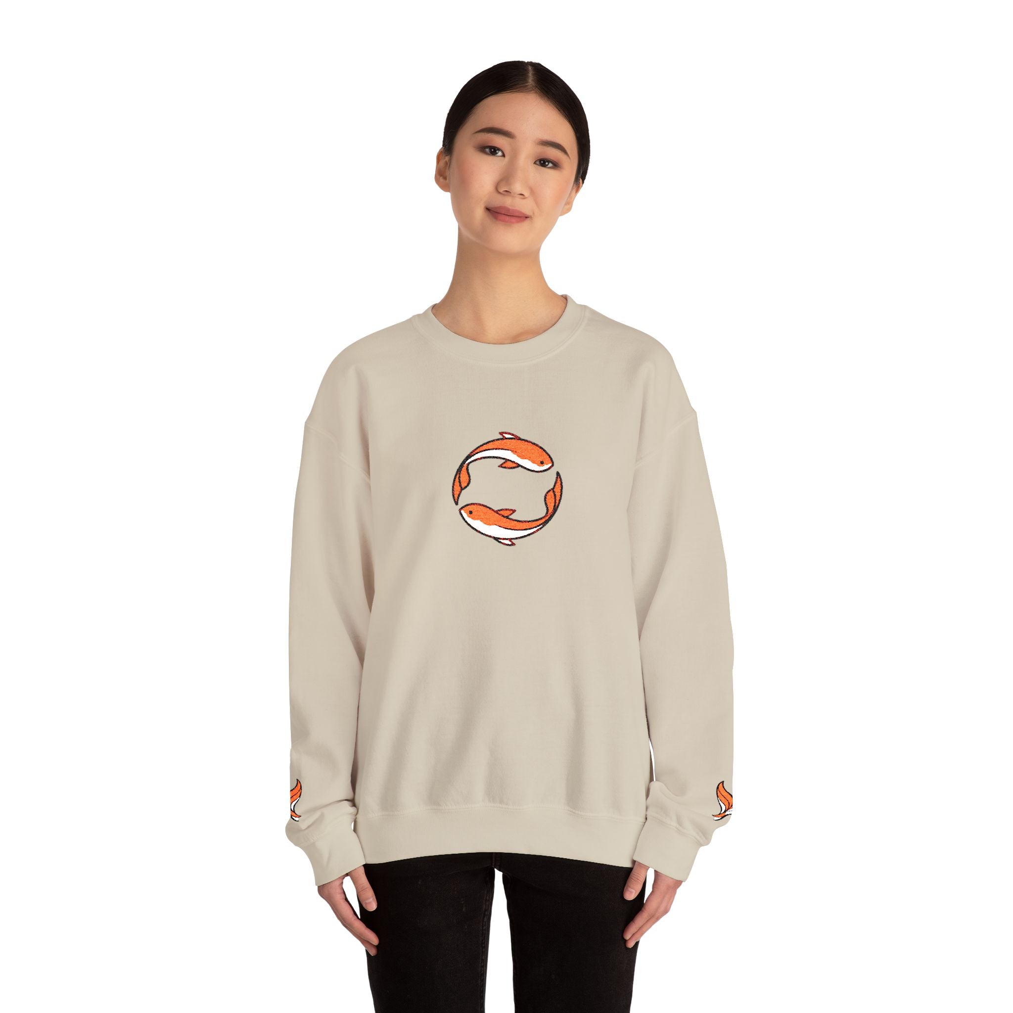 Koi Fish Circle Crewneck Sweatshirt | Japanese Koi Art, Minimal Sleeve Motif