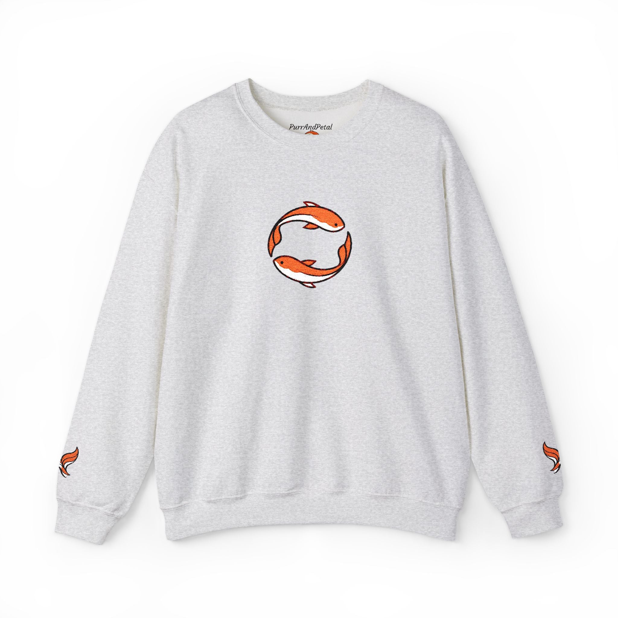 Koi Fish Circle Crewneck Sweatshirt | Japanese Koi Art, Minimal Sleeve Motif