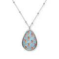 Koi Fish Pattern Oval Necklace | Teardrop Pendant, Silver Chain