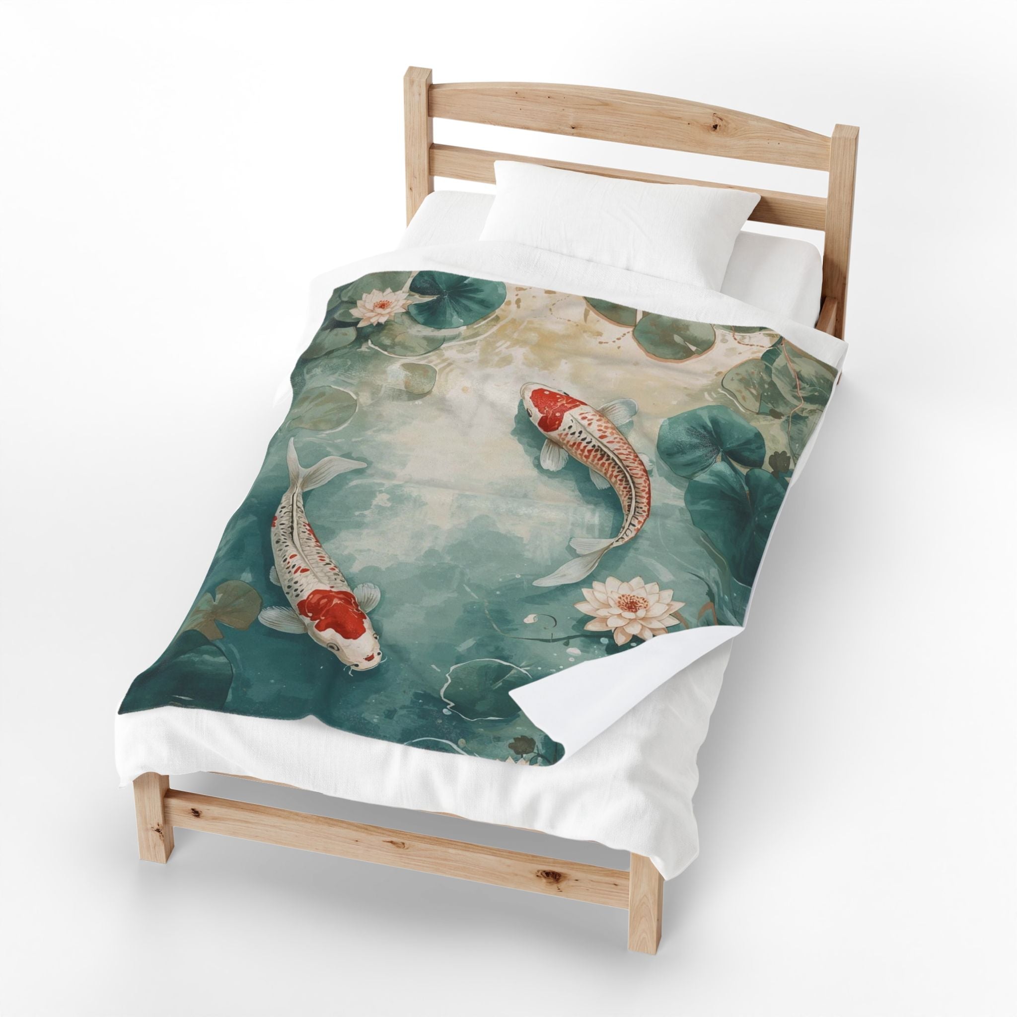 Koi Pond Velveteen Plush Blanket — Tranquil Waterlily Design