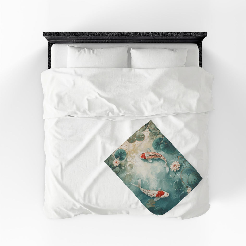 Koi Pond Velveteen Plush Blanket — Tranquil Waterlily Design