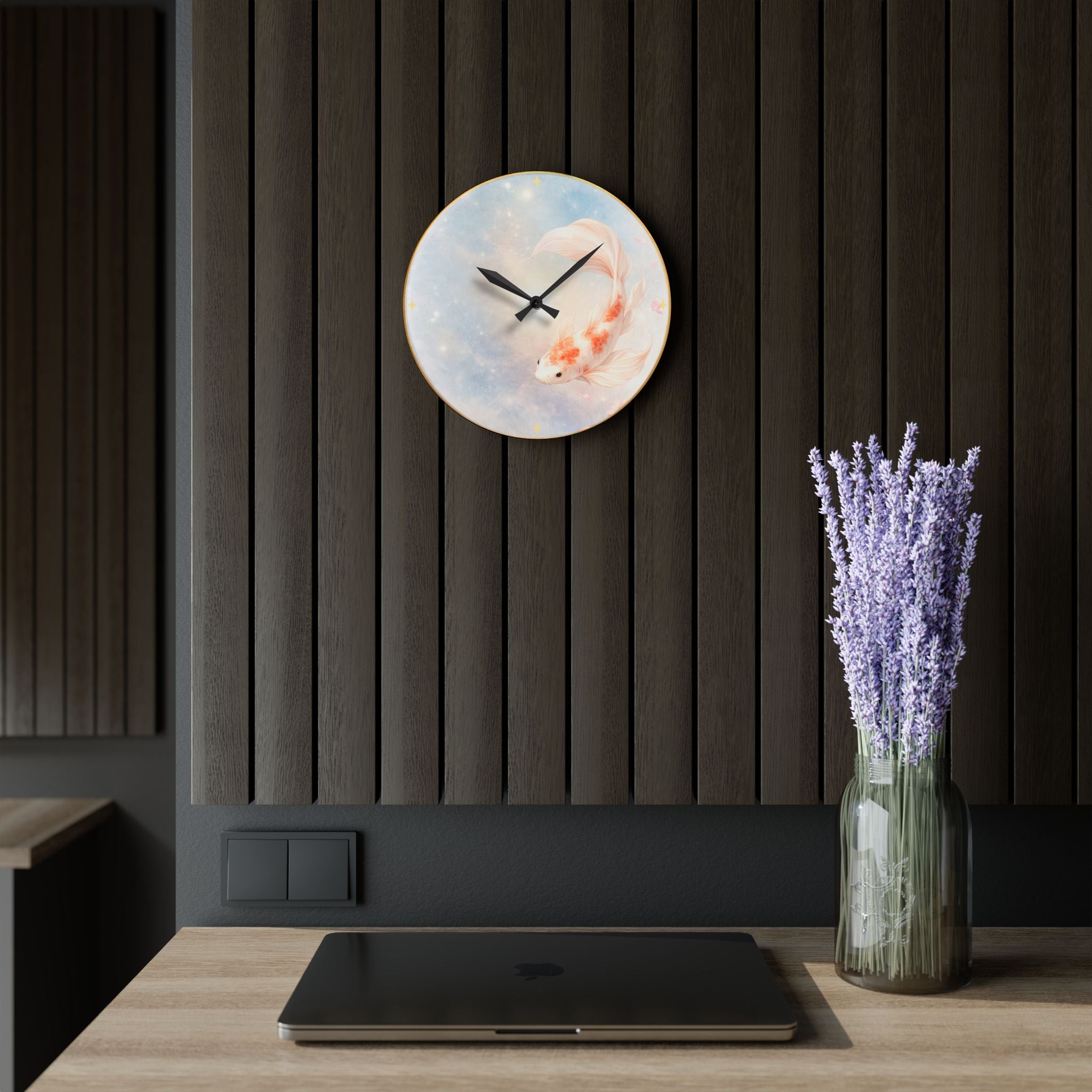 Koi Fish Watercolor Acrylic Wall Clock | Pastel Dreamy Decor