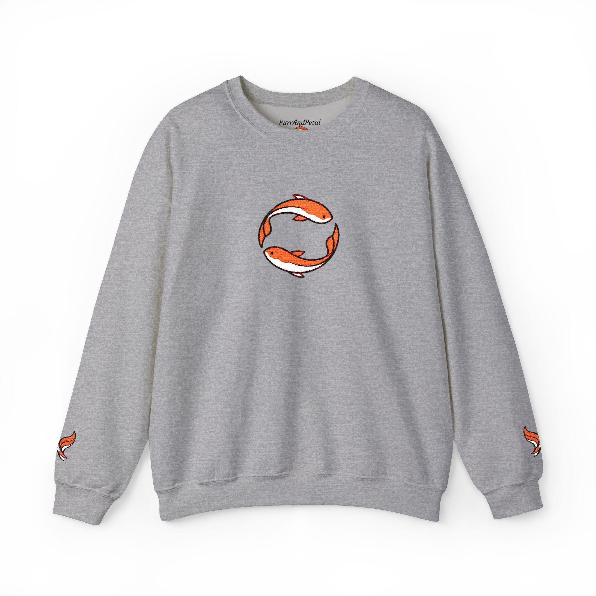 Koi Fish Circle Crewneck Sweatshirt | Japanese Koi Art, Minimal Sleeve Motif