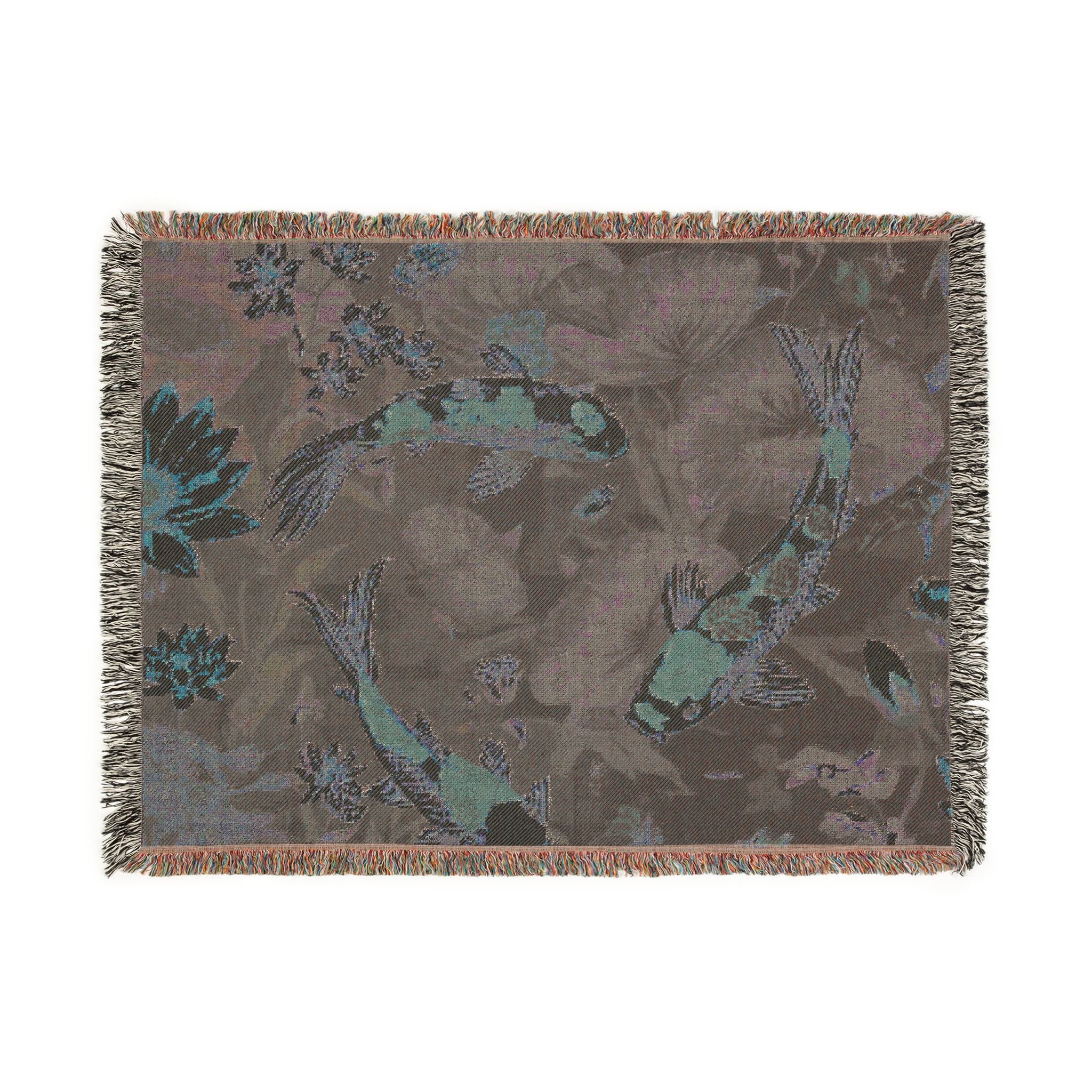 Artistic Woven Blanket for Cozy Decor, Koi Fish Throw, Elegant Home Decor, Gift for Nature Lovers, Eco-Friendly Blanket
