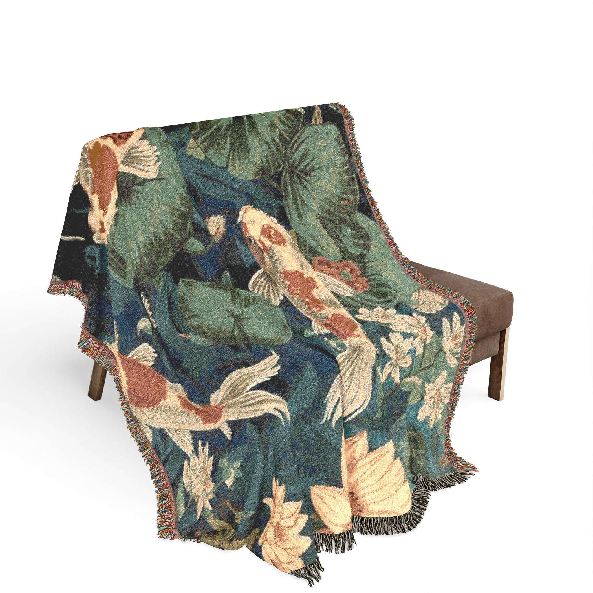 Artistic Woven Blanket for Cozy Decor, Koi Fish Throw, Elegant Home Decor, Gift for Nature Lovers, Eco-Friendly Blanket