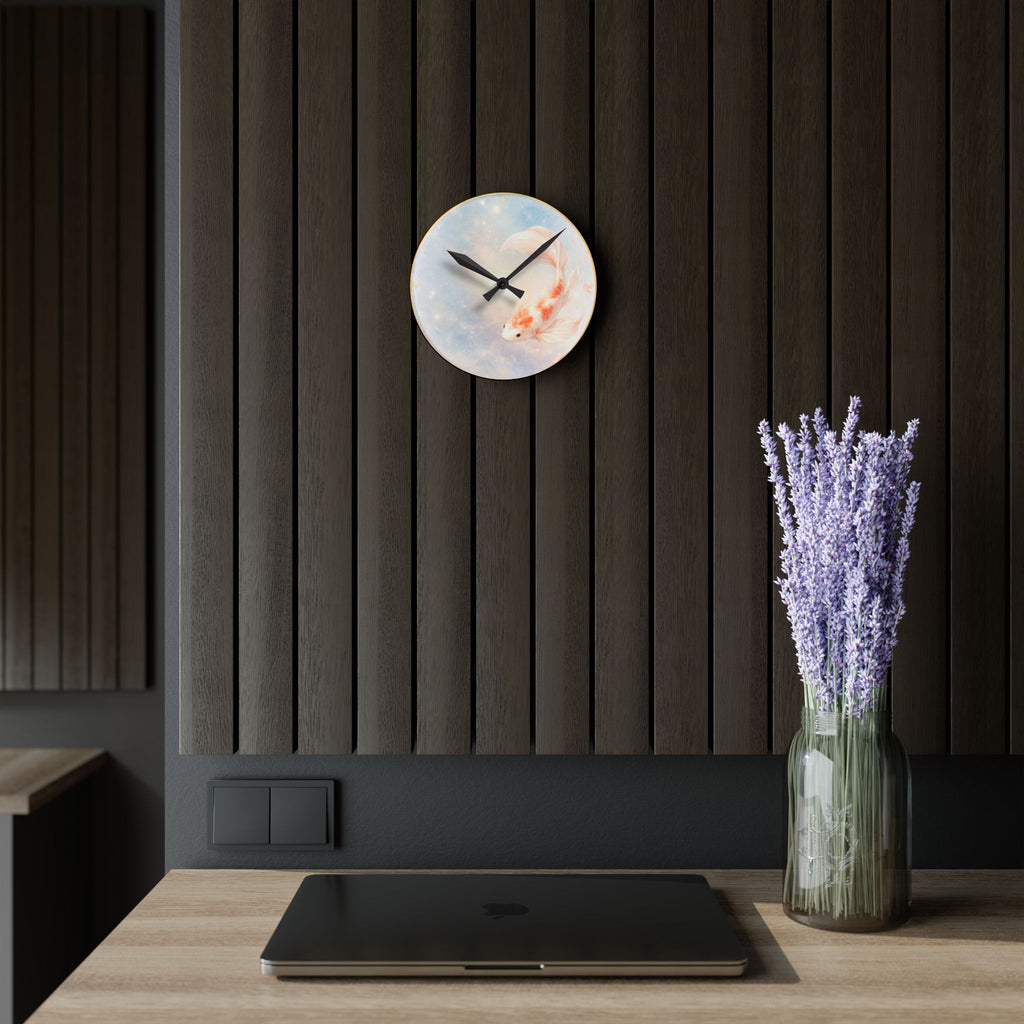Koi Fish Watercolor Acrylic Wall Clock | Pastel Dreamy Decor