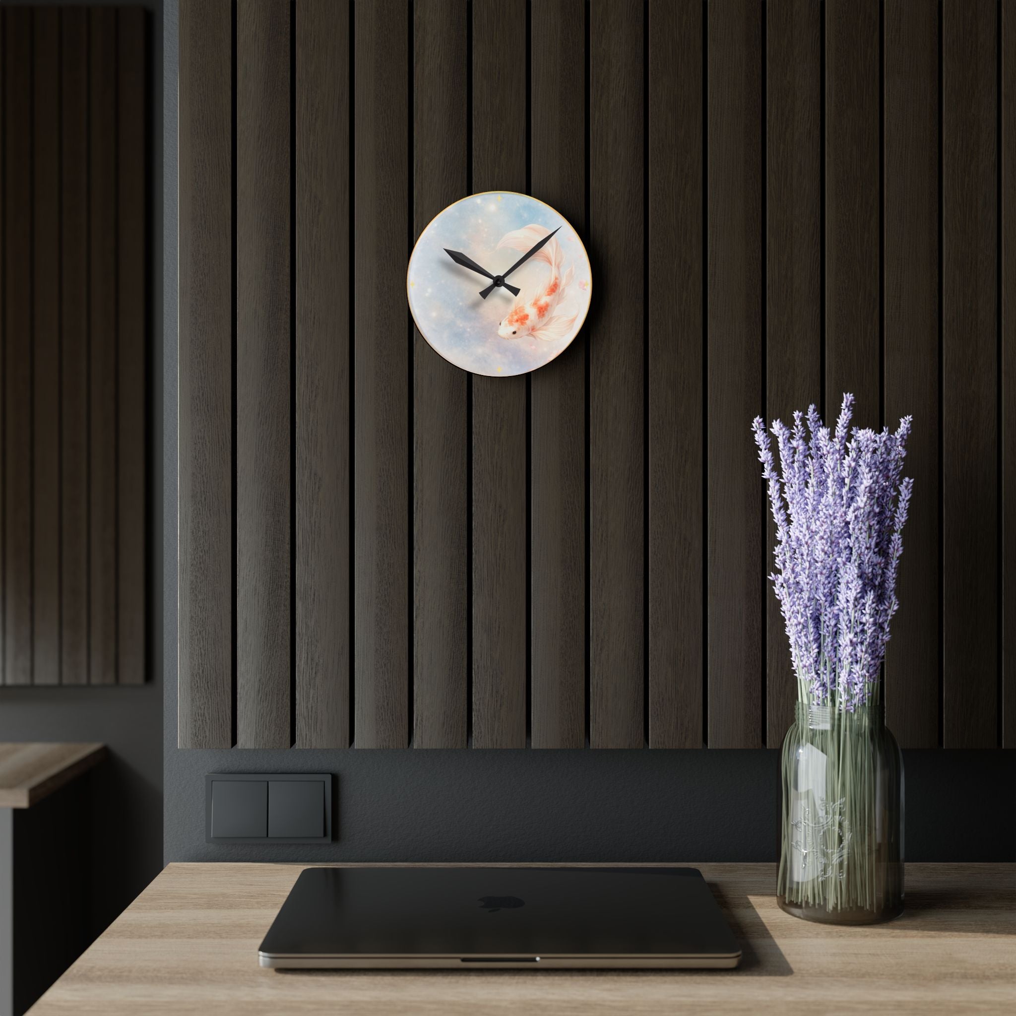 Koi Fish Watercolor Acrylic Wall Clock | Pastel Dreamy Decor