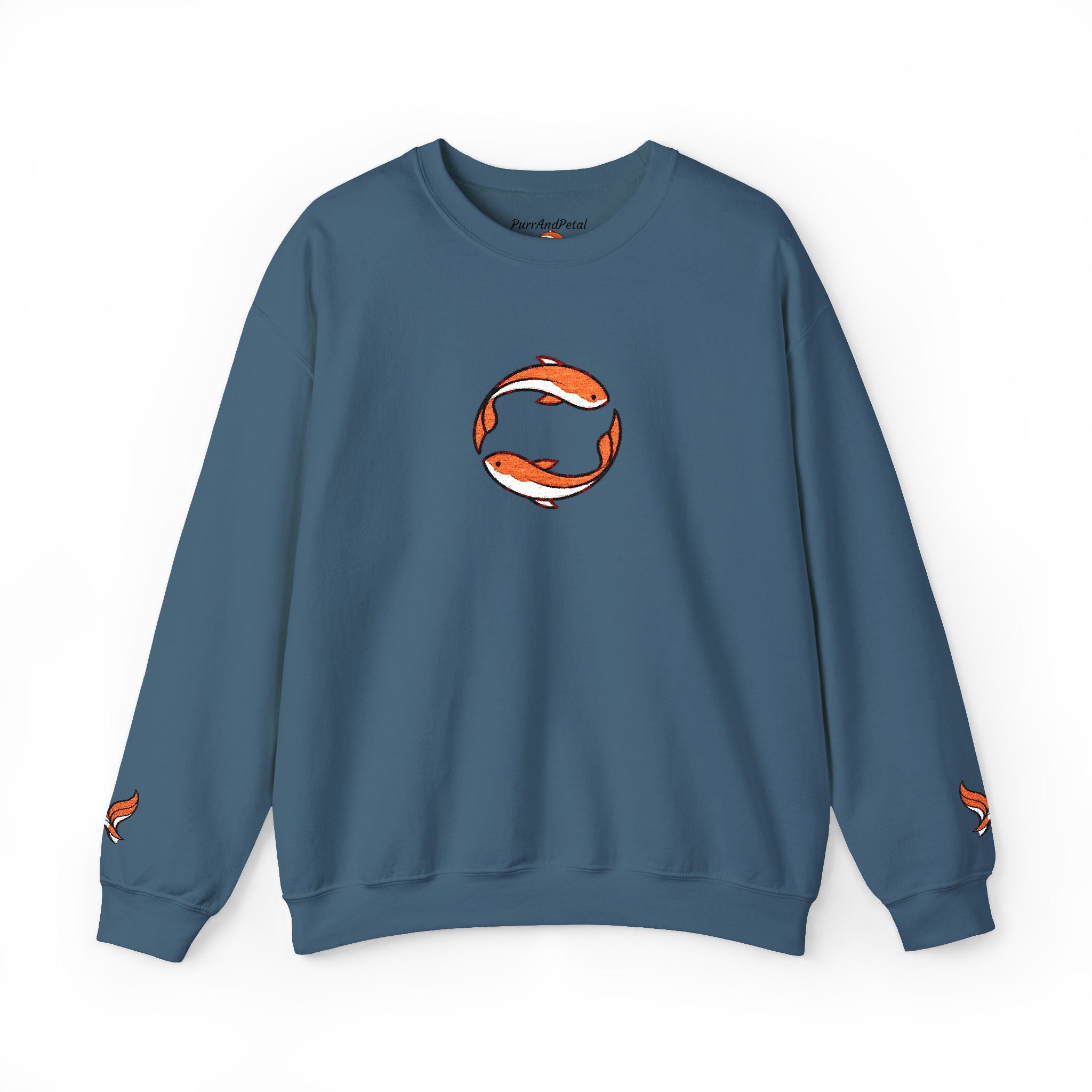 Koi Fish Circle Crewneck Sweatshirt | Japanese Koi Art, Minimal Sleeve Motif