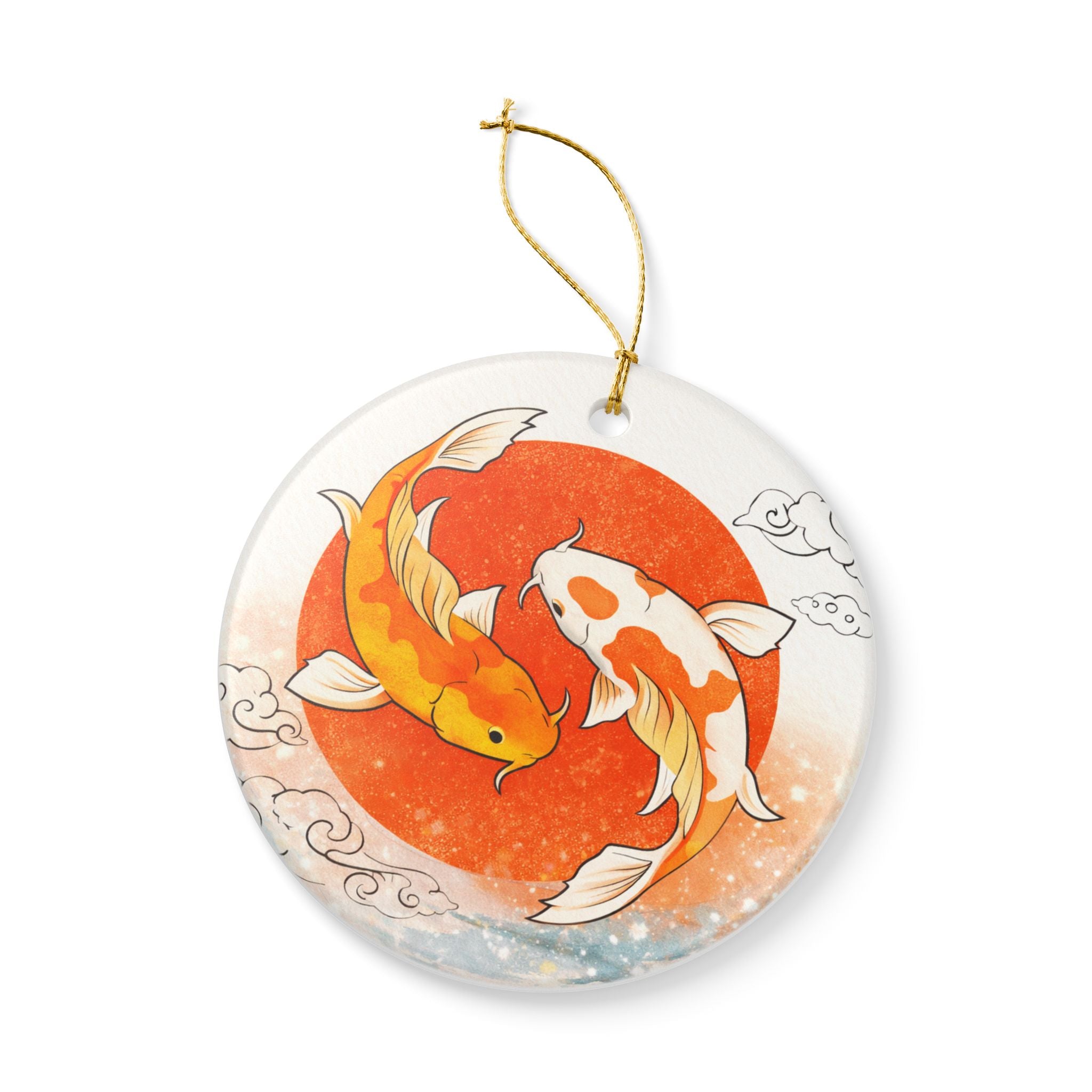 Koi Fish Yin Yang Ornament | Ceramic Round Hanging Decoration