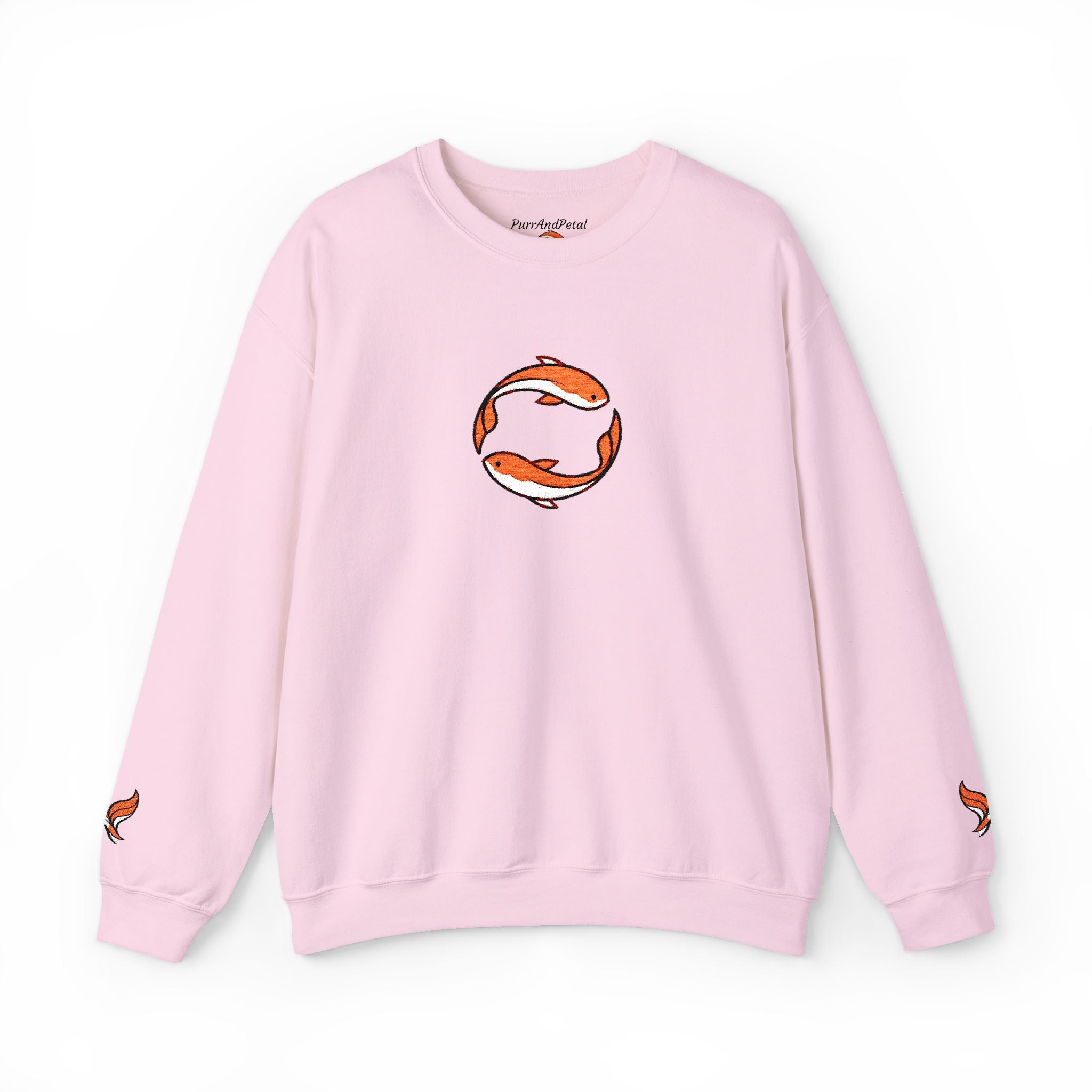 Koi Fish Circle Crewneck Sweatshirt | Japanese Koi Art, Minimal Sleeve Motif