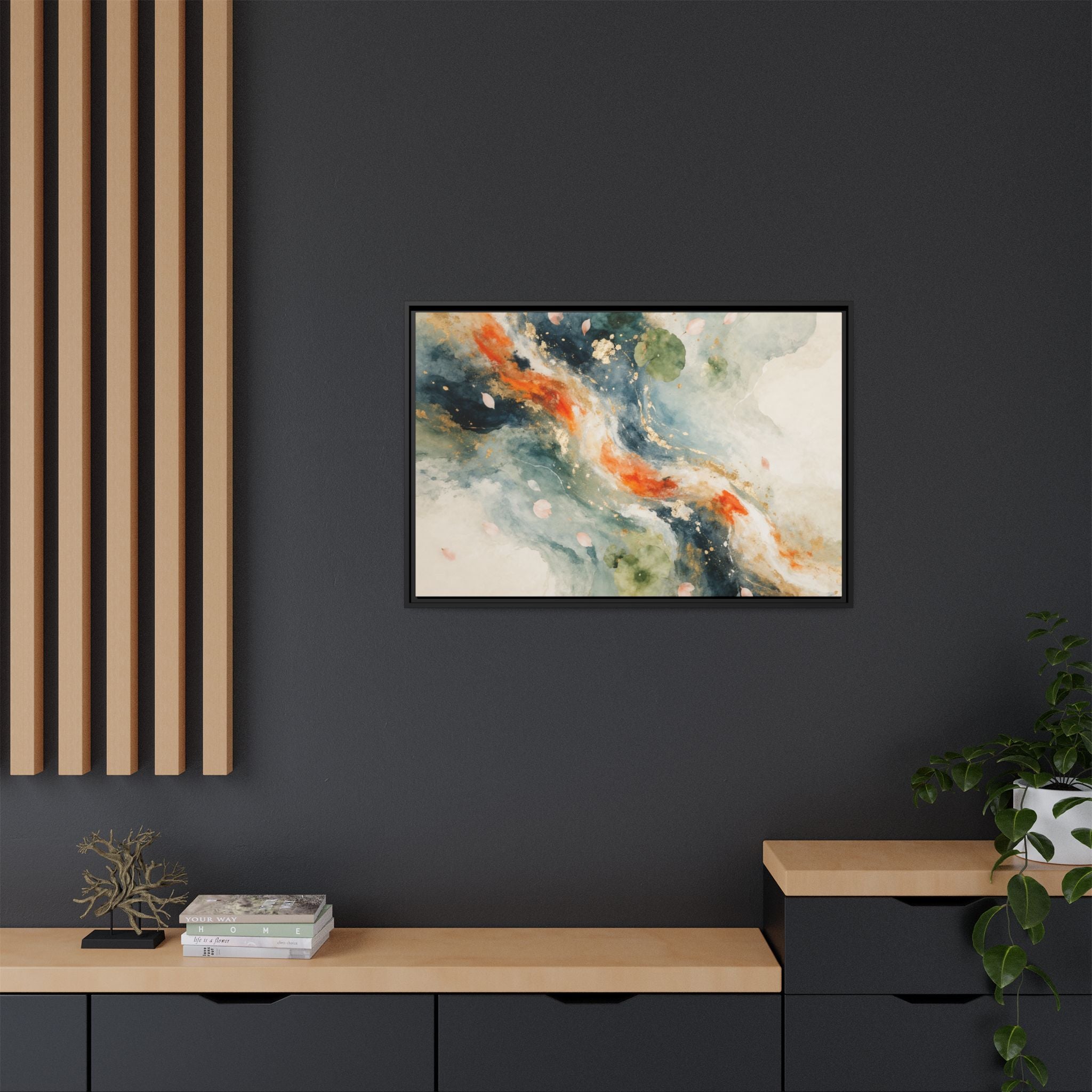 Abstract Koi Fish Watercolor Swirl Matte Canvas Framed | Multicolor Wall Art