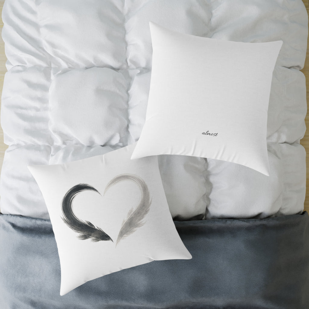 Almost Heart Square Pillow | White Black Grey Decorative Throw Pillow