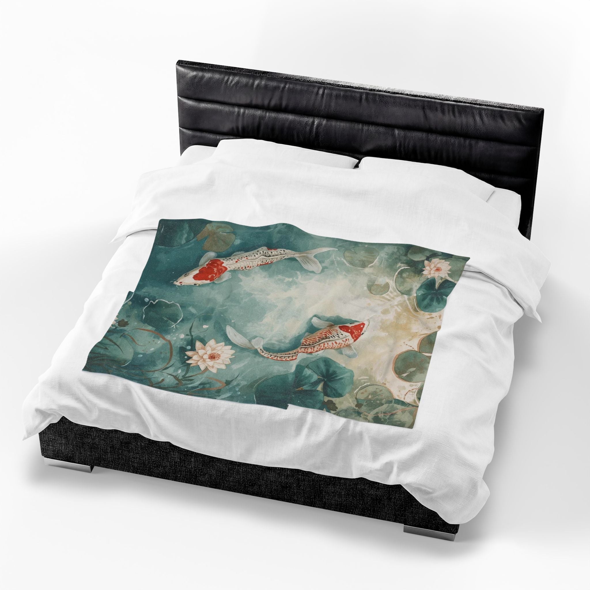 Koi Pond Velveteen Plush Blanket — Tranquil Waterlily Design