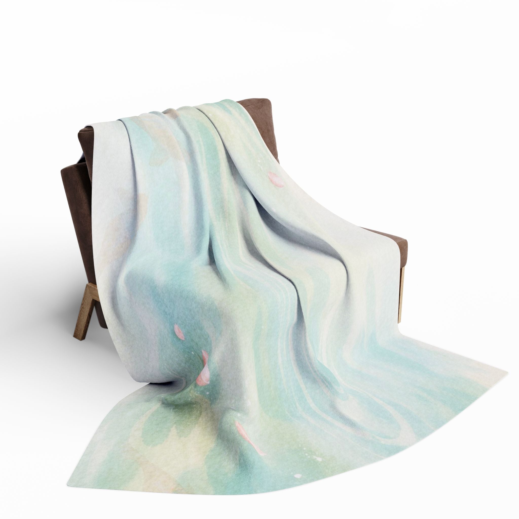 Watercolor Pond Petals Arctic Fleece Blanket | Pastel Blue Green Swirl