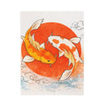 Koi Fish Yin Yang Velveteen Plush Blanket | Orange Red Circle, Japanese Wave Art