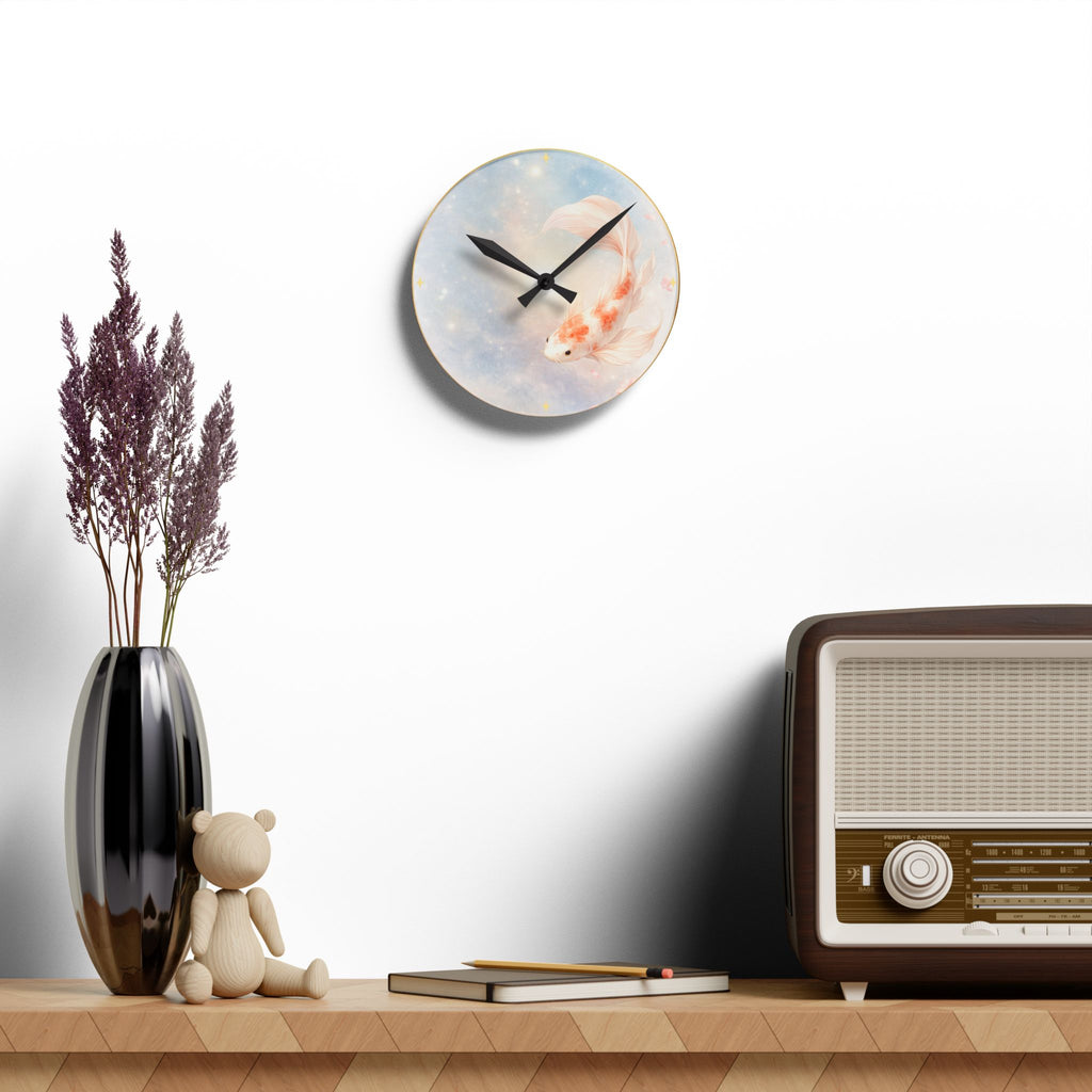 Koi Fish Watercolor Acrylic Wall Clock | Pastel Dreamy Decor