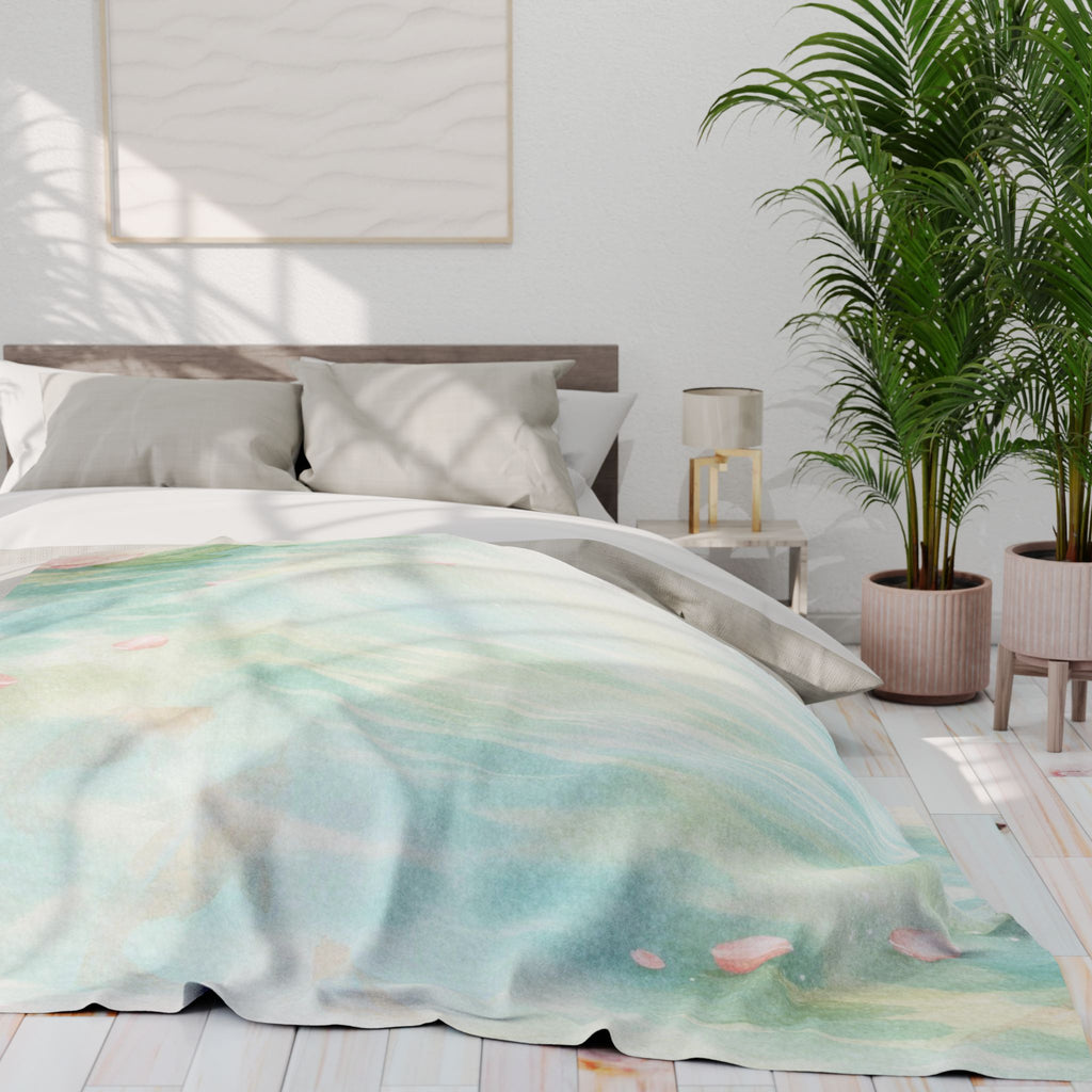 Watercolor Pond Petals Arctic Fleece Blanket | Pastel Blue Green Swirl