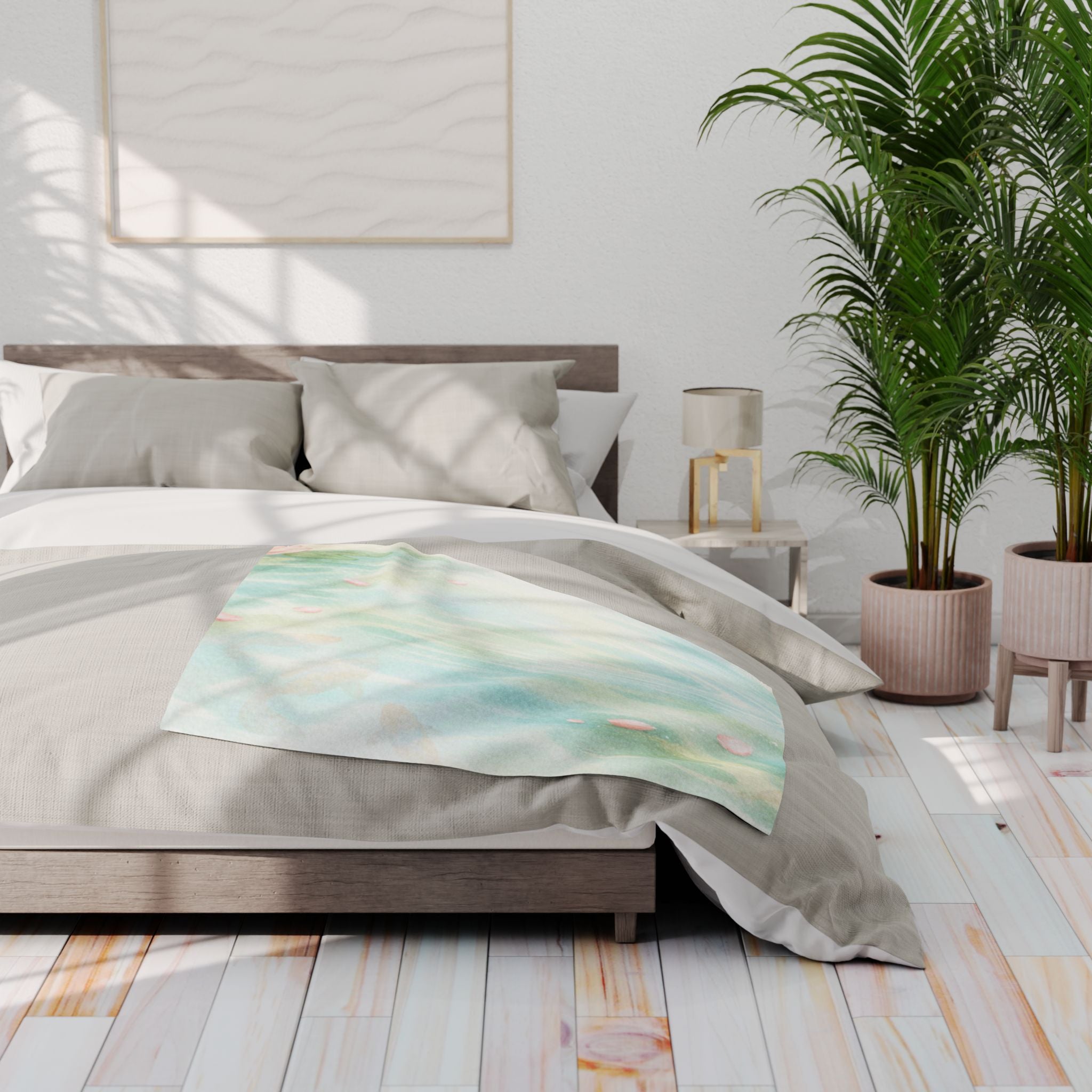 Watercolor Pond Petals Arctic Fleece Blanket | Pastel Blue Green Swirl