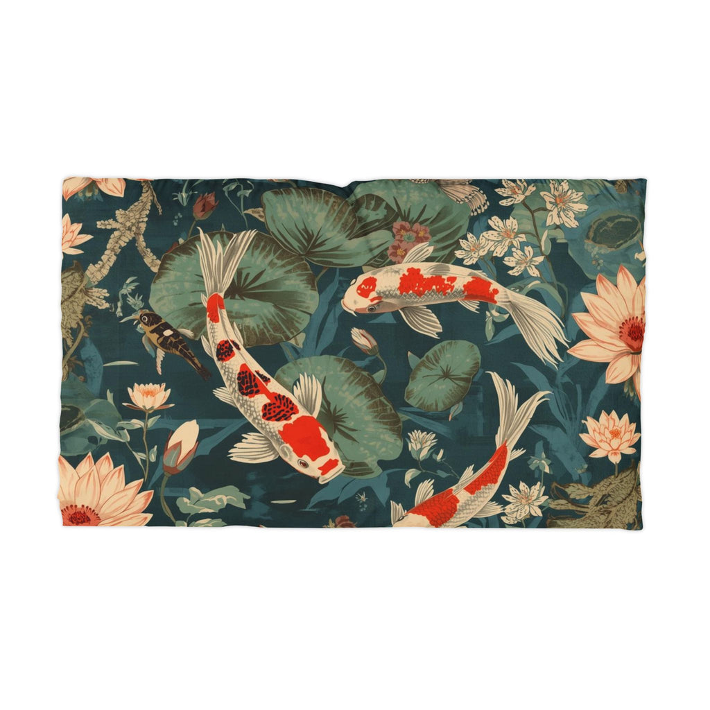 Koi Pond Pattern Microfiber Pillowcase | Floral Water Lilies