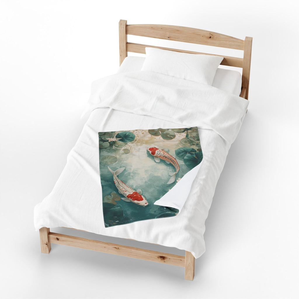 Koi Pond Velveteen Plush Blanket — Tranquil Waterlily Design
