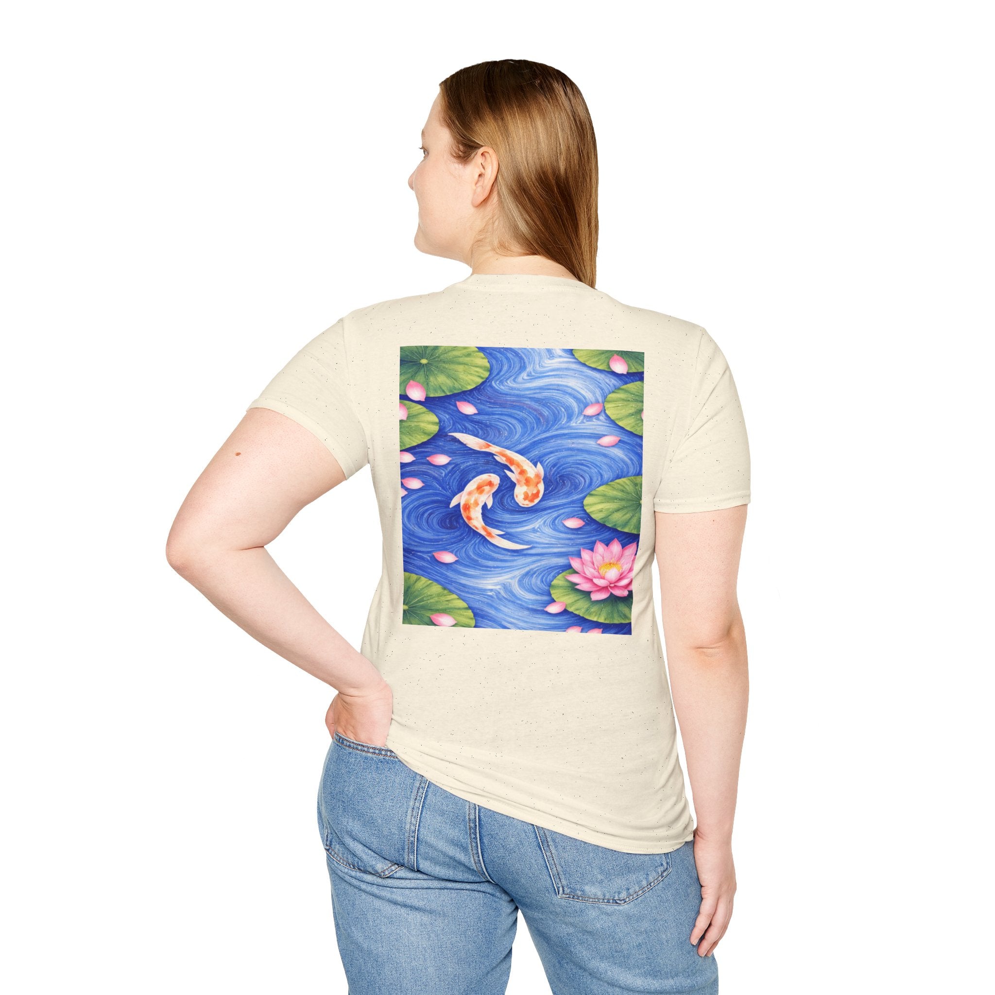 Koi Pond Illustration T-Shirt | Koi Fish Water Lily Tee