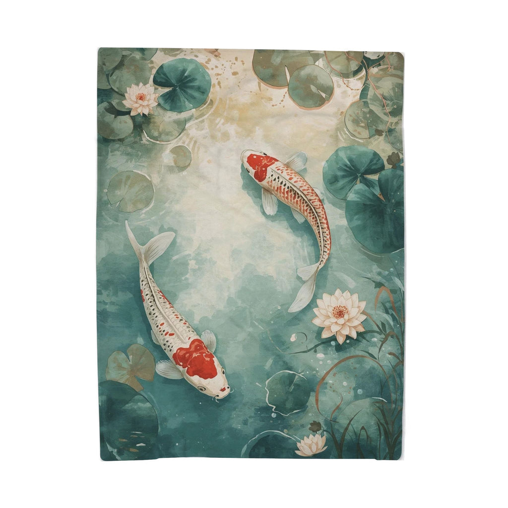 Koi Pond Velveteen Plush Blanket — Tranquil Waterlily Design