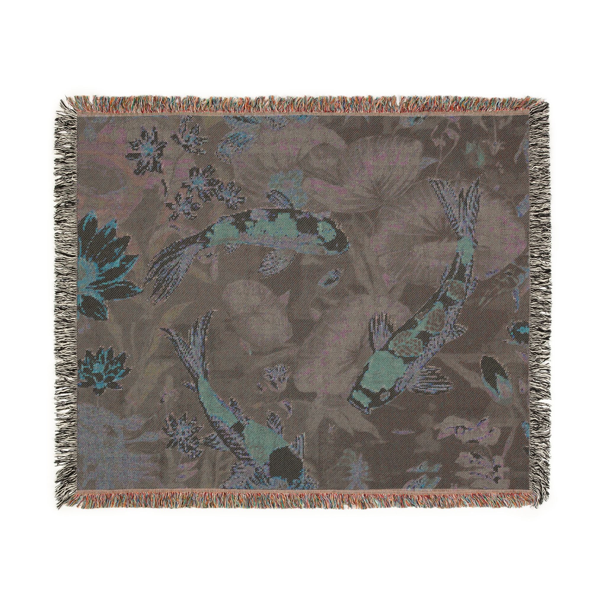 Artistic Woven Blanket for Cozy Decor, Koi Fish Throw, Elegant Home Decor, Gift for Nature Lovers, Eco-Friendly Blanket