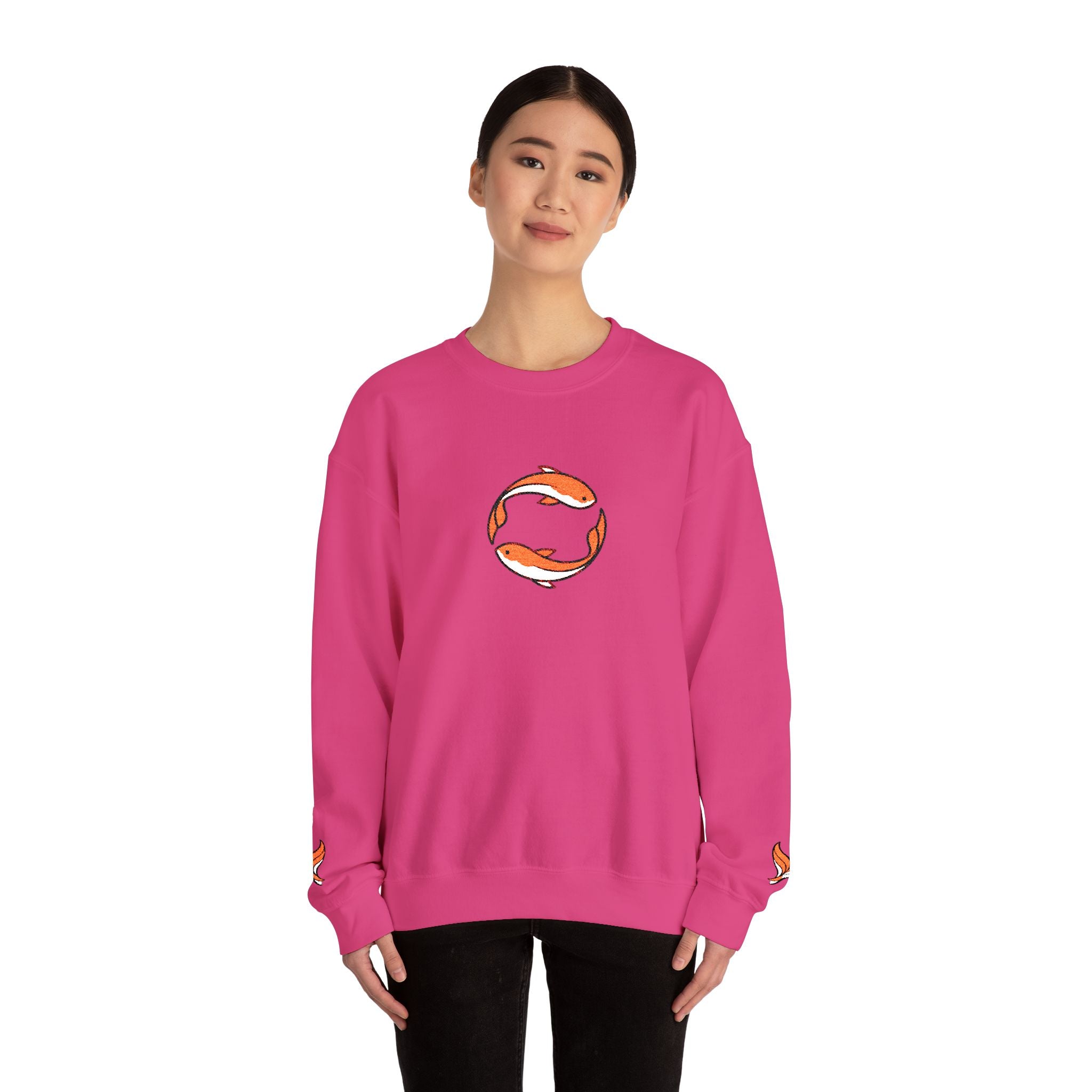 Koi Fish Circle Crewneck Sweatshirt | Japanese Koi Art, Minimal Sleeve Motif
