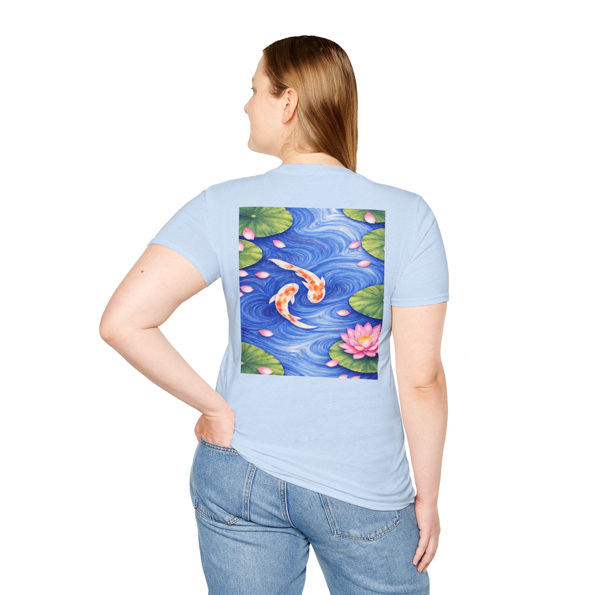 Koi Pond Illustration T-Shirt | Koi Fish Water Lily Tee