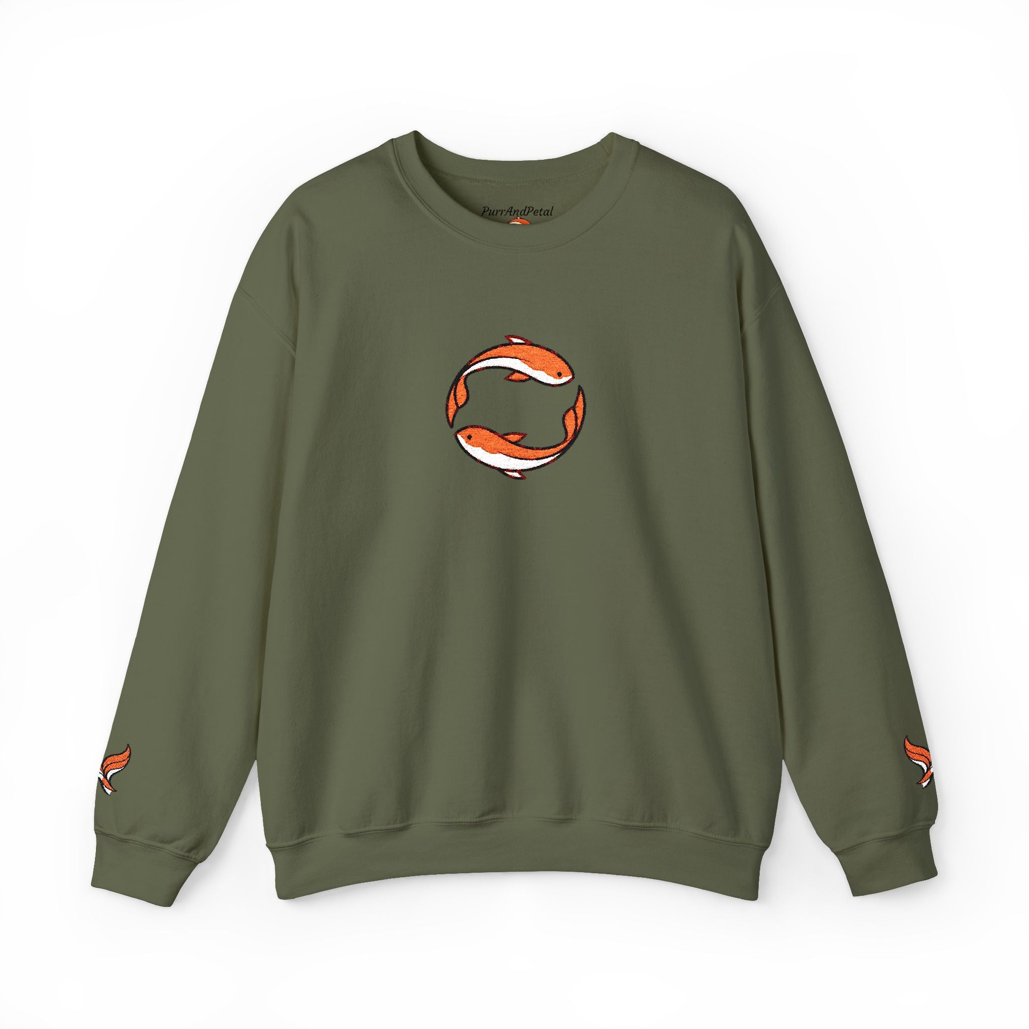 Koi Fish Circle Crewneck Sweatshirt | Japanese Koi Art, Minimal Sleeve Motif